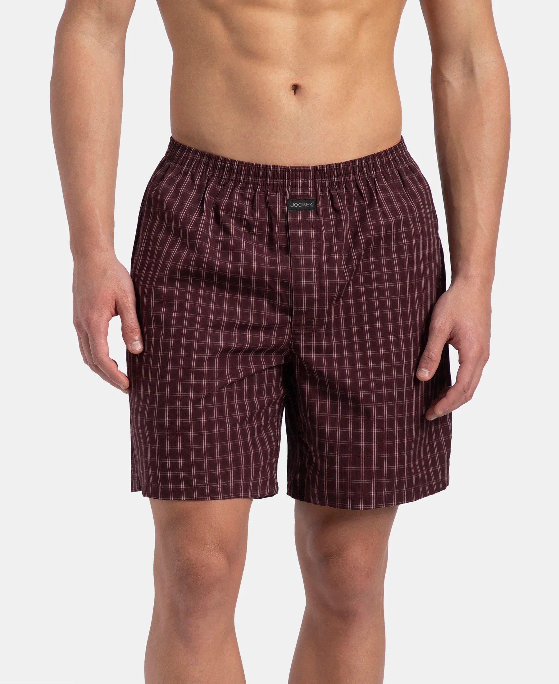 Super Combed Mercerized Cotton Woven Checkered Boxer Shorts with Side Pocket - Tawny Port & Vintage Indigo (Pack of 2) - Image 2