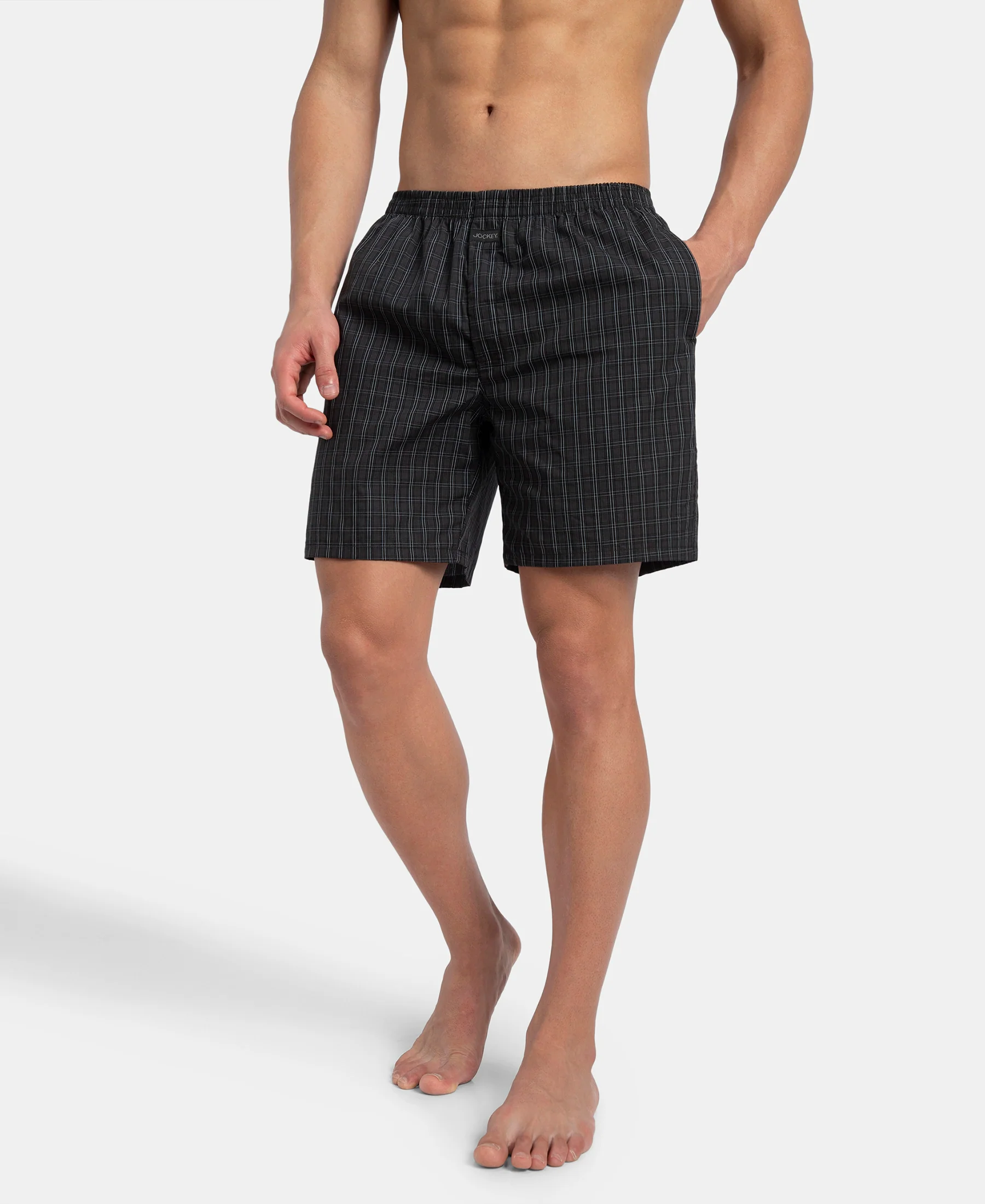Super Combed Mercerized Cotton Woven Checkered Boxer Shorts with Side Pocket - Vintage Indigo & Black (Pack of 2) - Image 11