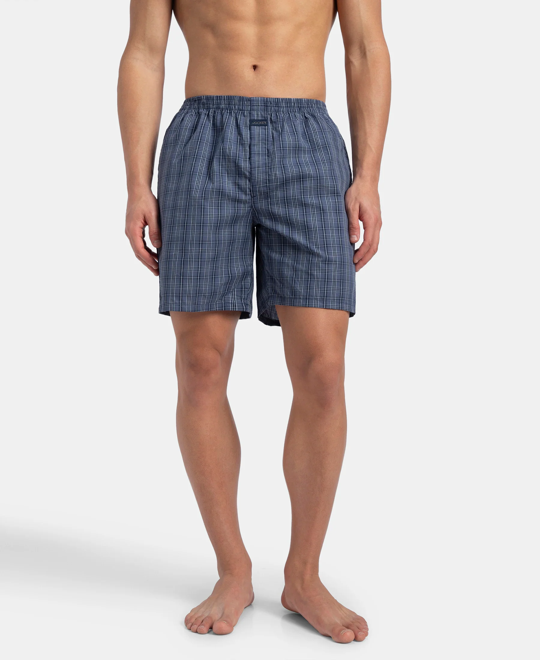 Super Combed Mercerized Cotton Woven Checkered Boxer Shorts with Side Pocket - Vintage Indigo & Black (Pack of 2) - Image 12