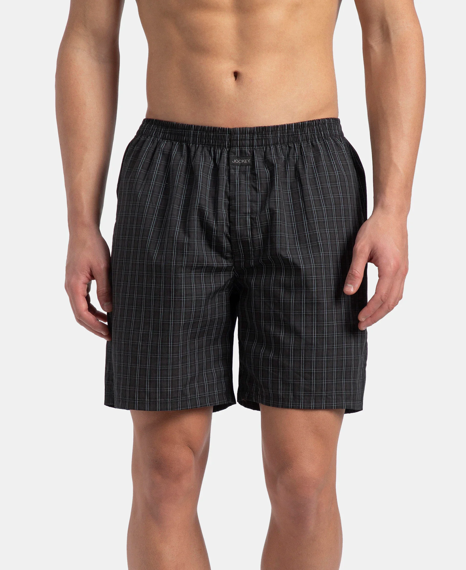 Super Combed Mercerized Cotton Woven Checkered Boxer Shorts with Side Pocket - Vintage Indigo & Black (Pack of 2) - Image 2