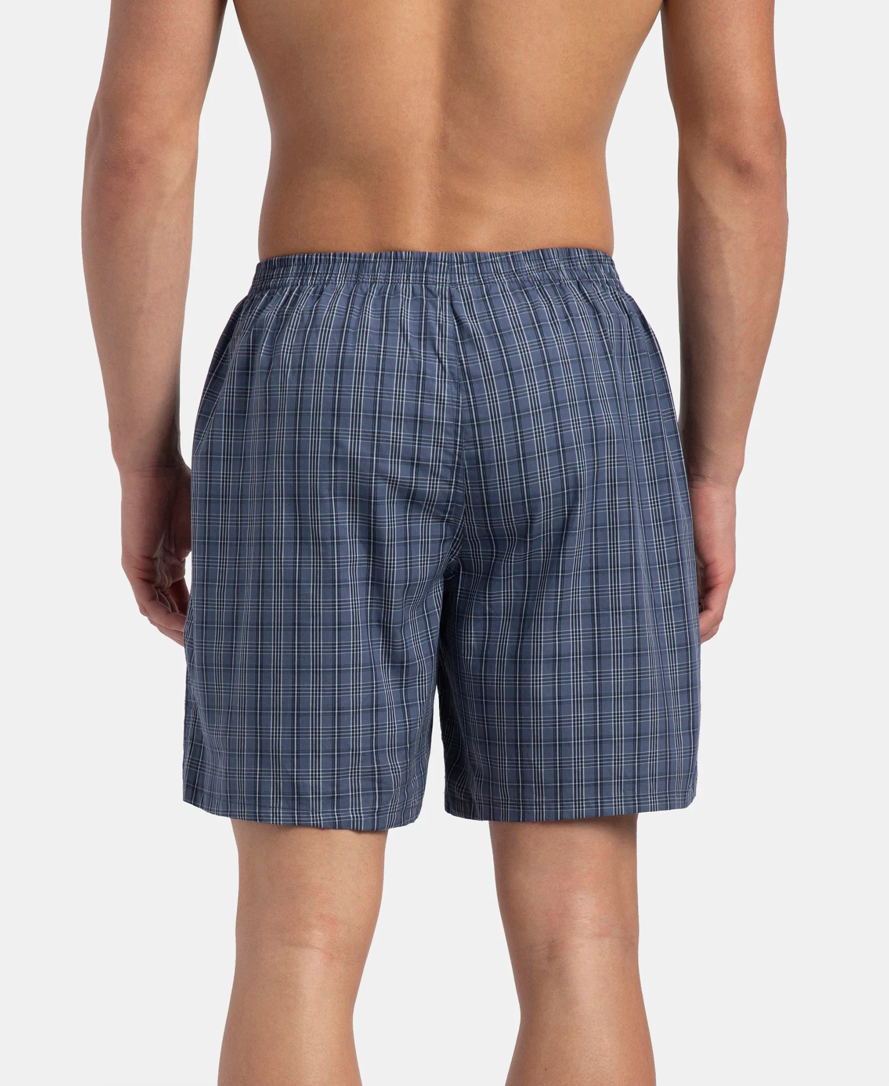 Super Combed Mercerized Cotton Woven Checkered Boxer Shorts with Side Pocket - Vintage Indigo & Black (Pack of 2) - Image 8