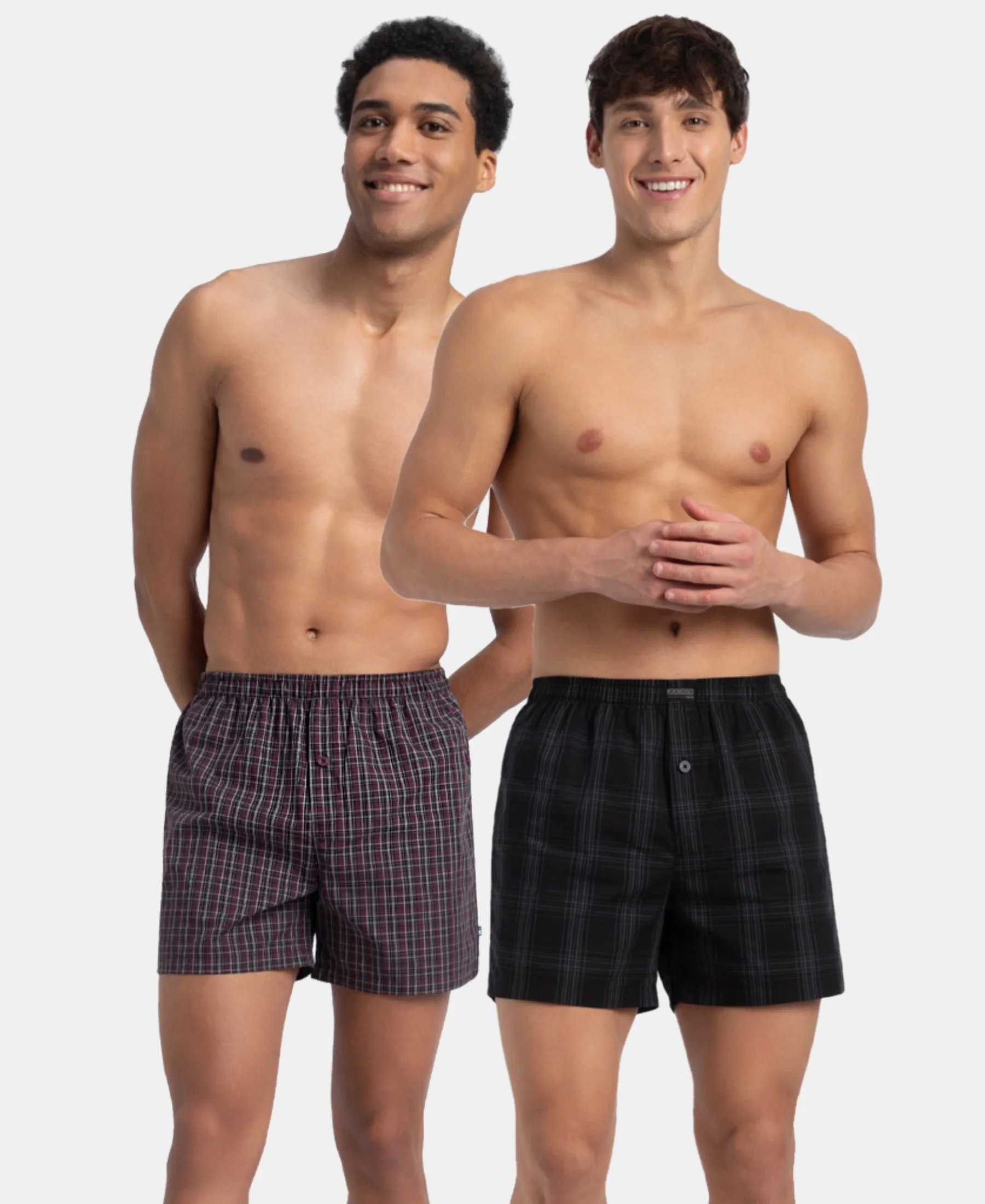 Super Combed Mercerized Cotton Woven Checkered Inner Boxers with Ultrasoft and Durable Inner Waistband - Black & Mauve Wine New (Pack of 2) - Image 5
