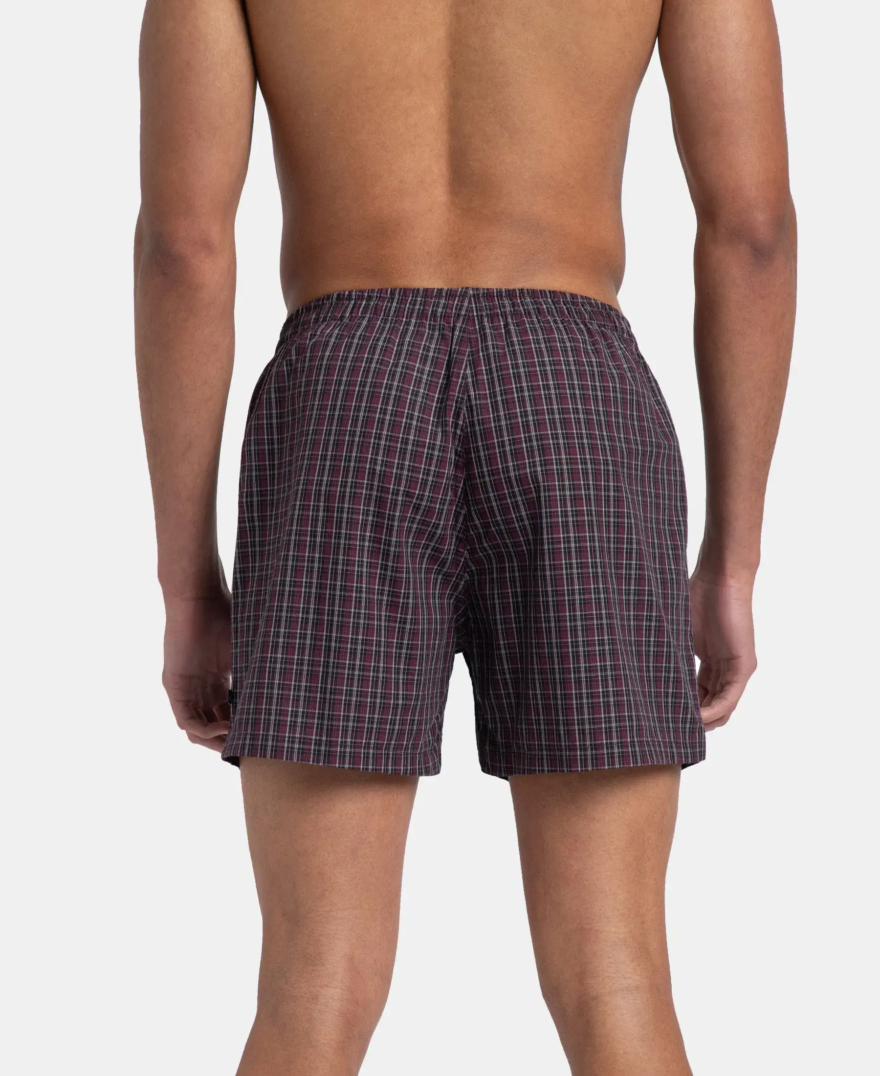 Super Combed Mercerized Cotton Woven Checkered Inner Boxers with Ultrasoft and Durable Inner Waistband - Black & Mauve Wine New (Pack of 2) - Image 6