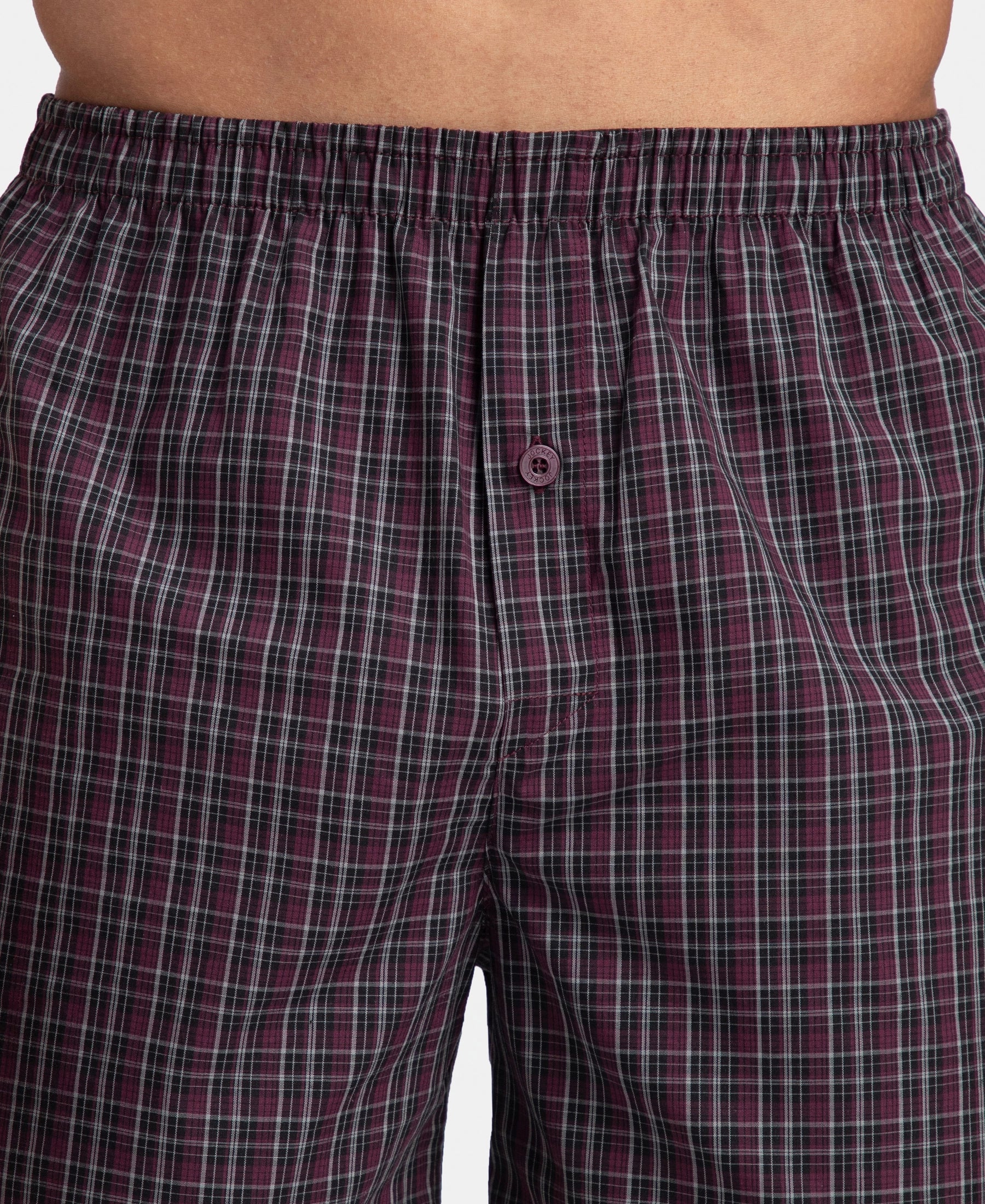 Super Combed Mercerized Cotton Woven Checkered Inner Boxers with Ultrasoft and Durable Inner Waistband - Black & Mauve Wine New (Pack of 2) - Image 8