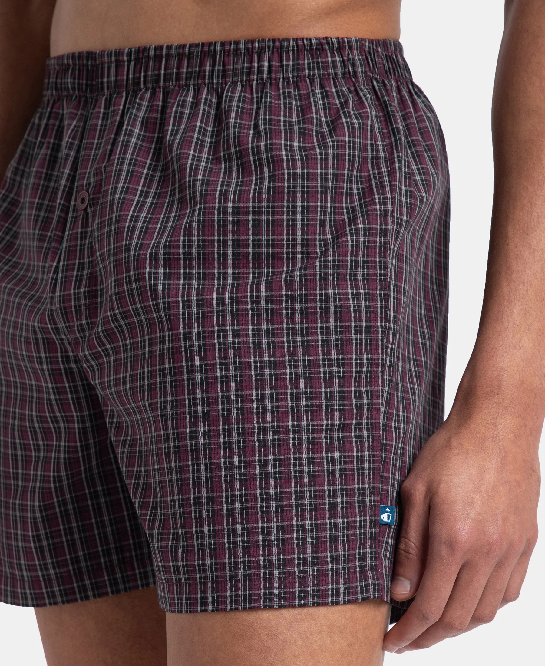 Super Combed Mercerized Cotton Woven Checkered Inner Boxers with Ultrasoft and Durable Inner Waistband - Black & Mauve Wine New (Pack of 2) - Image 9