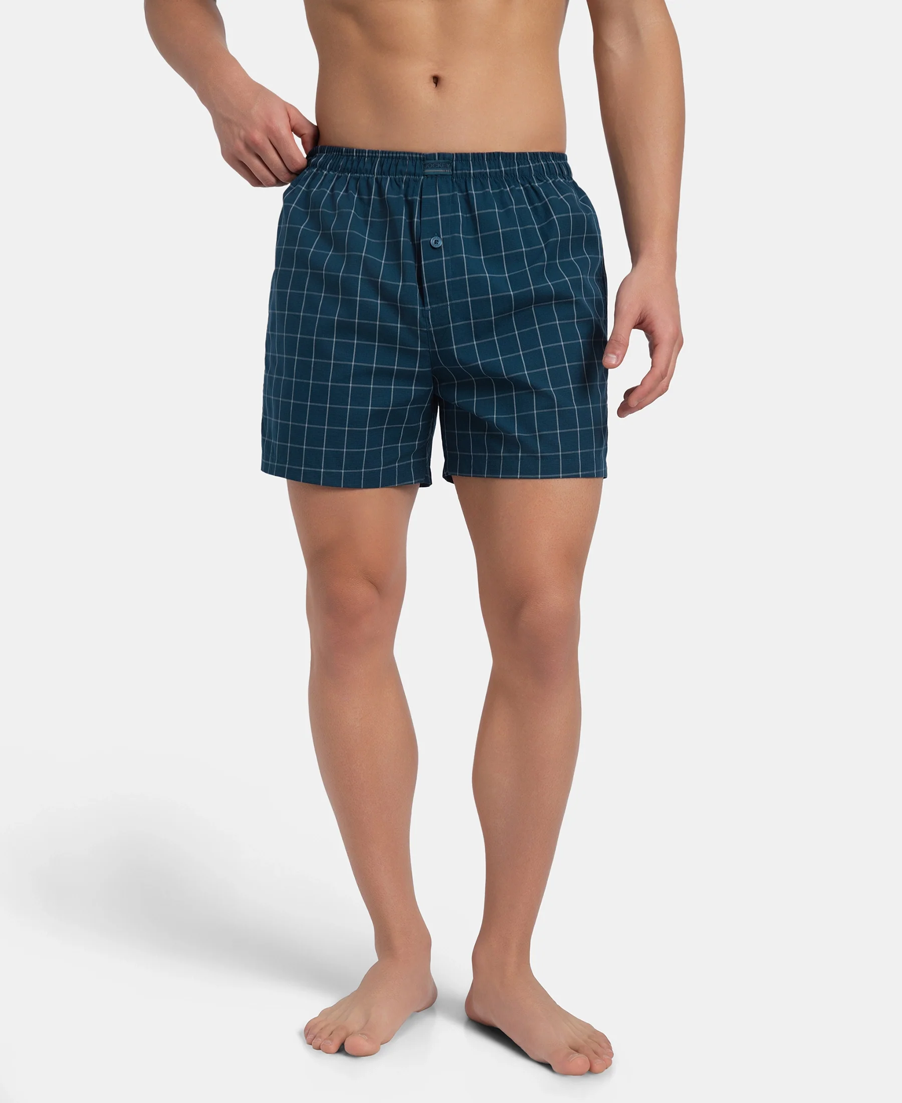 Super Combed Mercerized Cotton Woven Checkered Inner Boxers with Ultrasoft and Durable Inner Waistband - Black & Seaport Teal New (Pack of 2) - Image 11