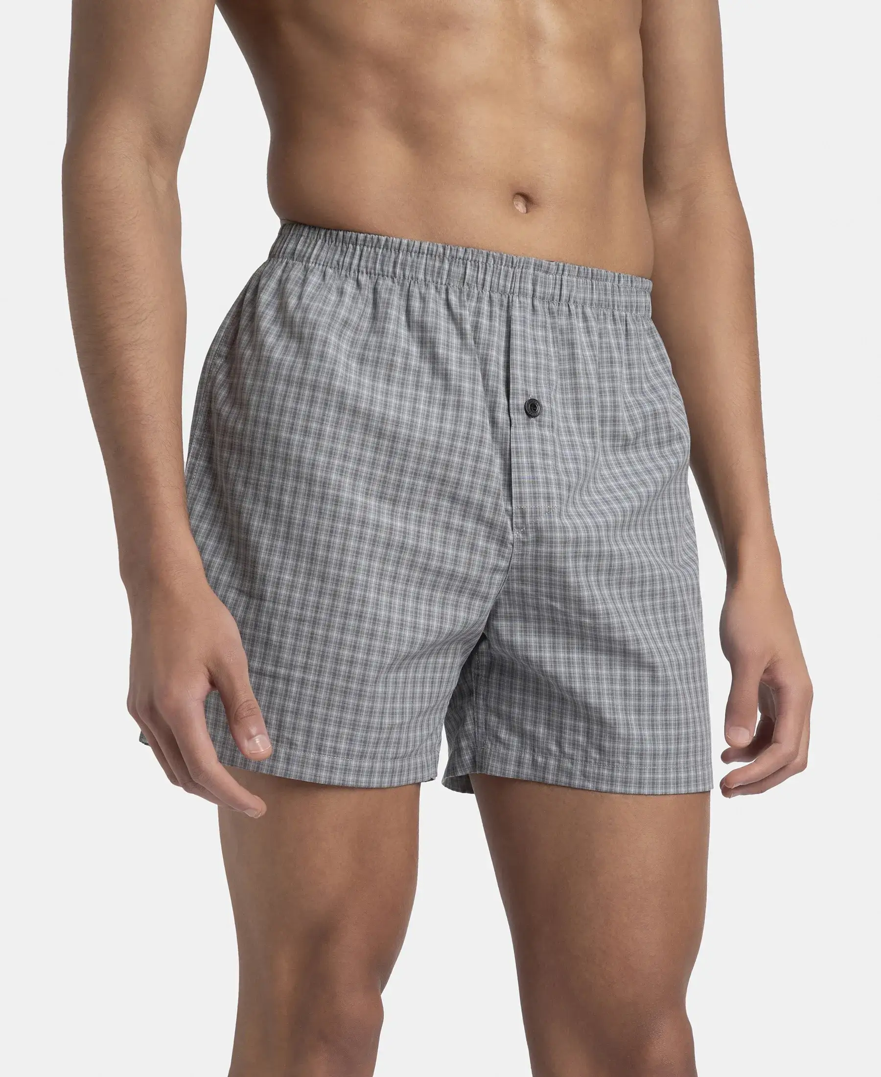 Super Combed Mercerized Cotton Woven Checkered Inner Boxers with Ultrasoft and Durable Inner Waistband - Grey & Green (Pack of 2) - Image 12