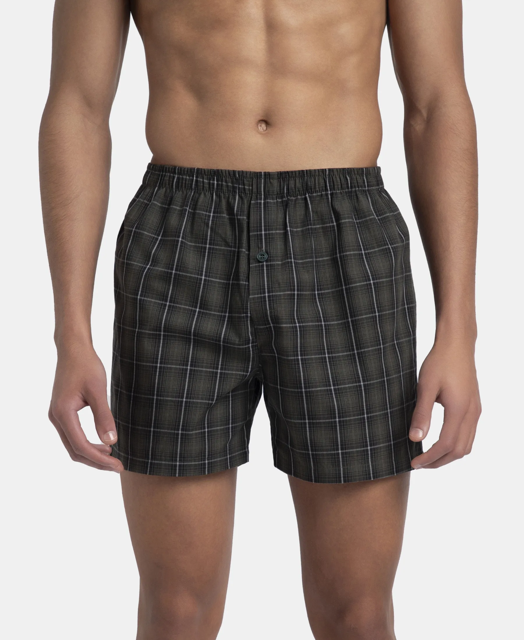 Super Combed Mercerized Cotton Woven Checkered Inner Boxers with Ultrasoft and Durable Inner Waistband - Grey & Green (Pack of 2) - Image 2