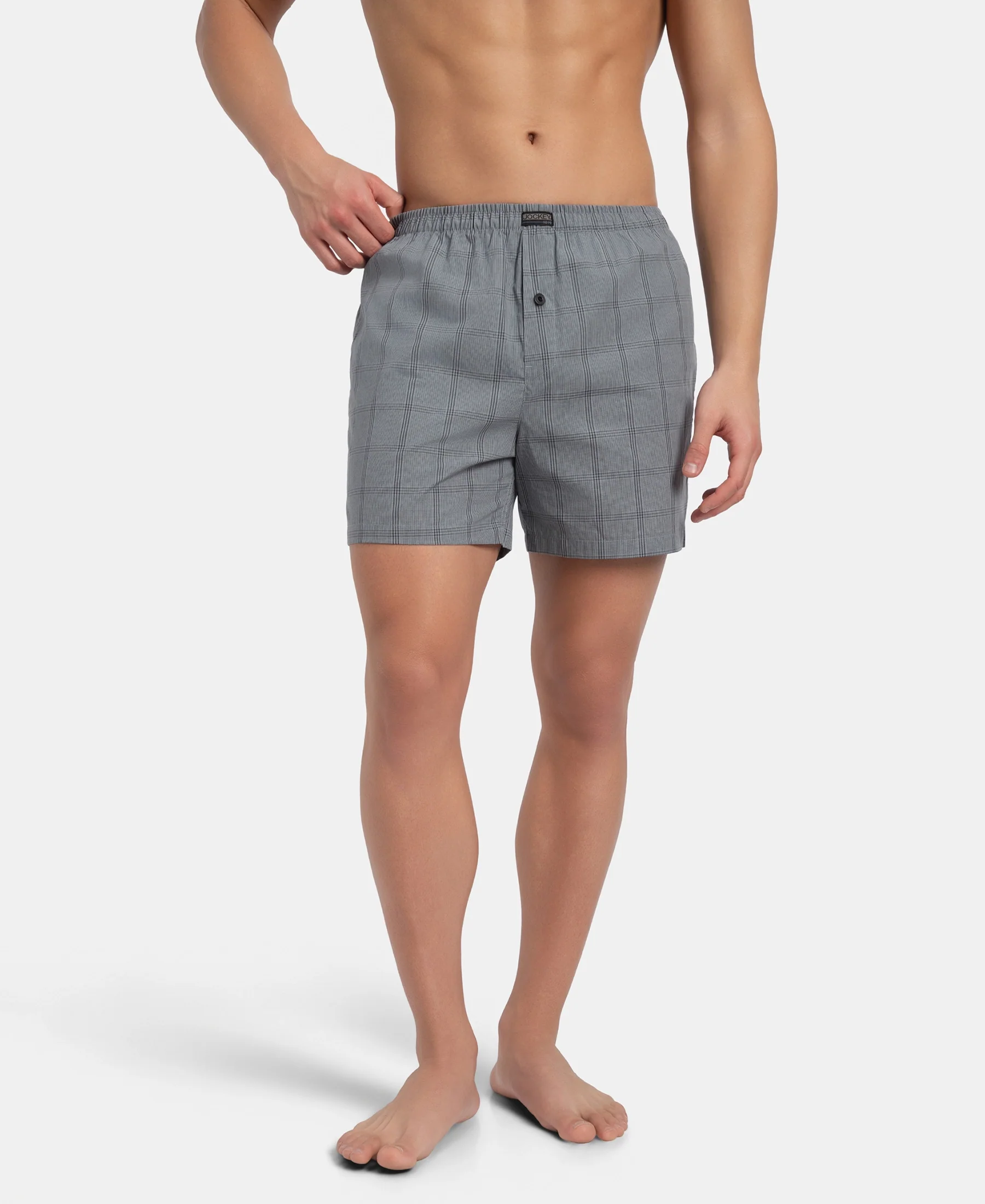 Super Combed Mercerized Cotton Woven Checkered Inner Boxers with Ultrasoft and Durable Inner Waistband - Monument & Dark Forest (Pack of 2) - Image 11