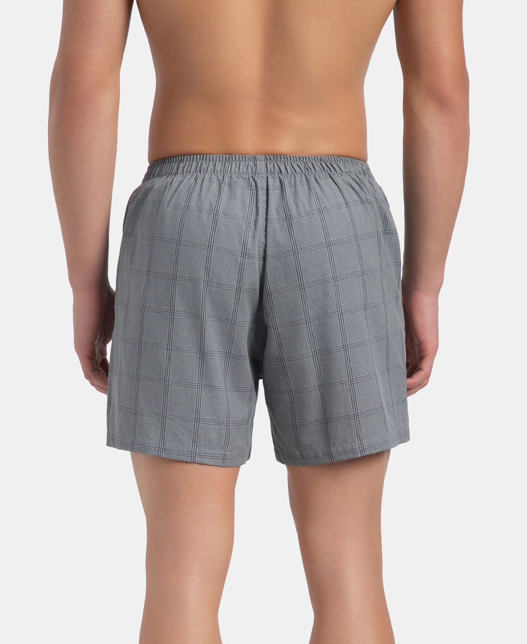 Super Combed Mercerized Cotton Woven Checkered Inner Boxers with Ultrasoft and Durable Inner Waistband - Monument & Dark Forest (Pack of 2) - Image 7