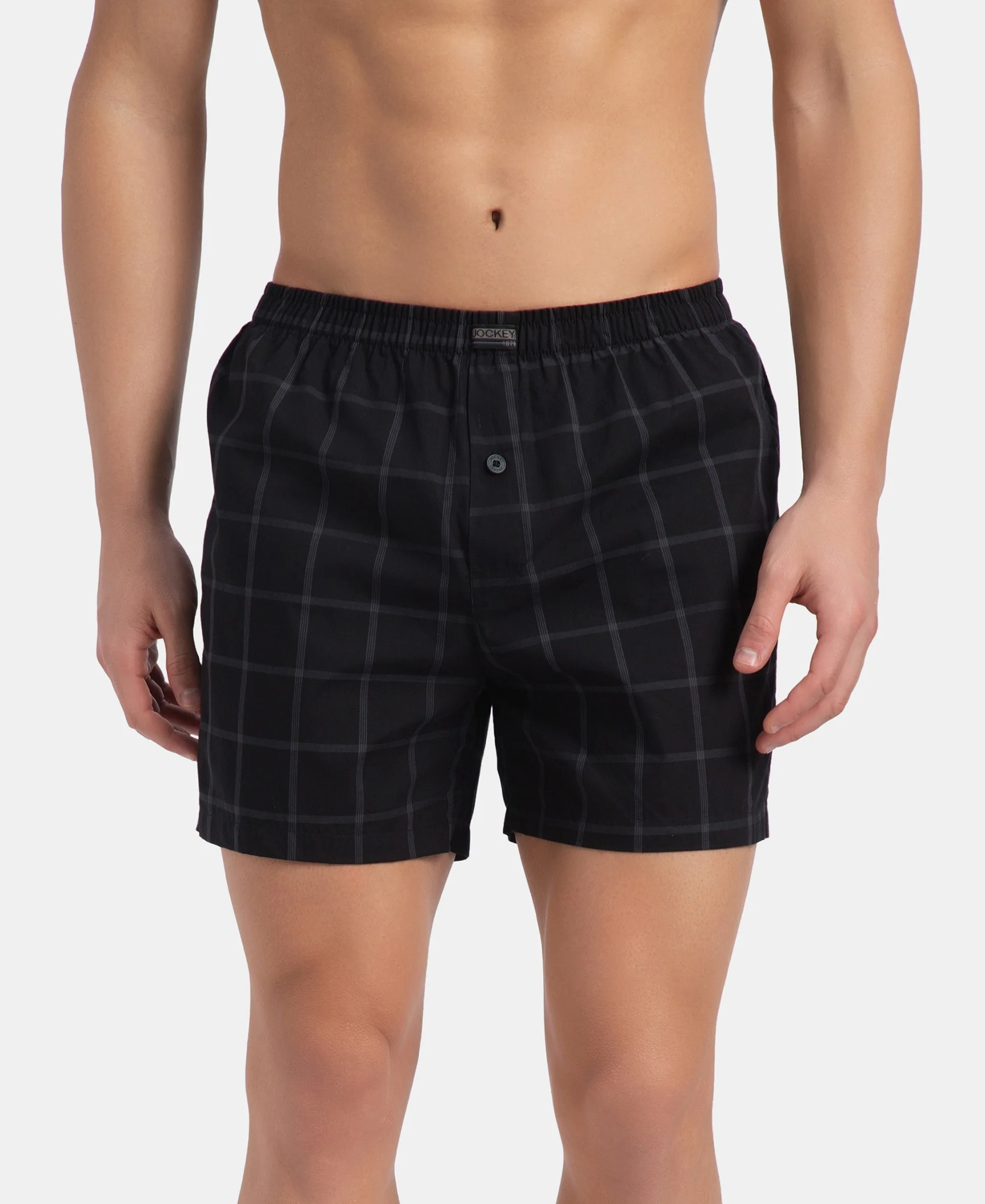 Super Combed Mercerized Cotton Woven Checkered Inner Boxers with Ultrasoft and Durable Inner Waistband - Navy & Pewter (Pack of 2) - Image 3