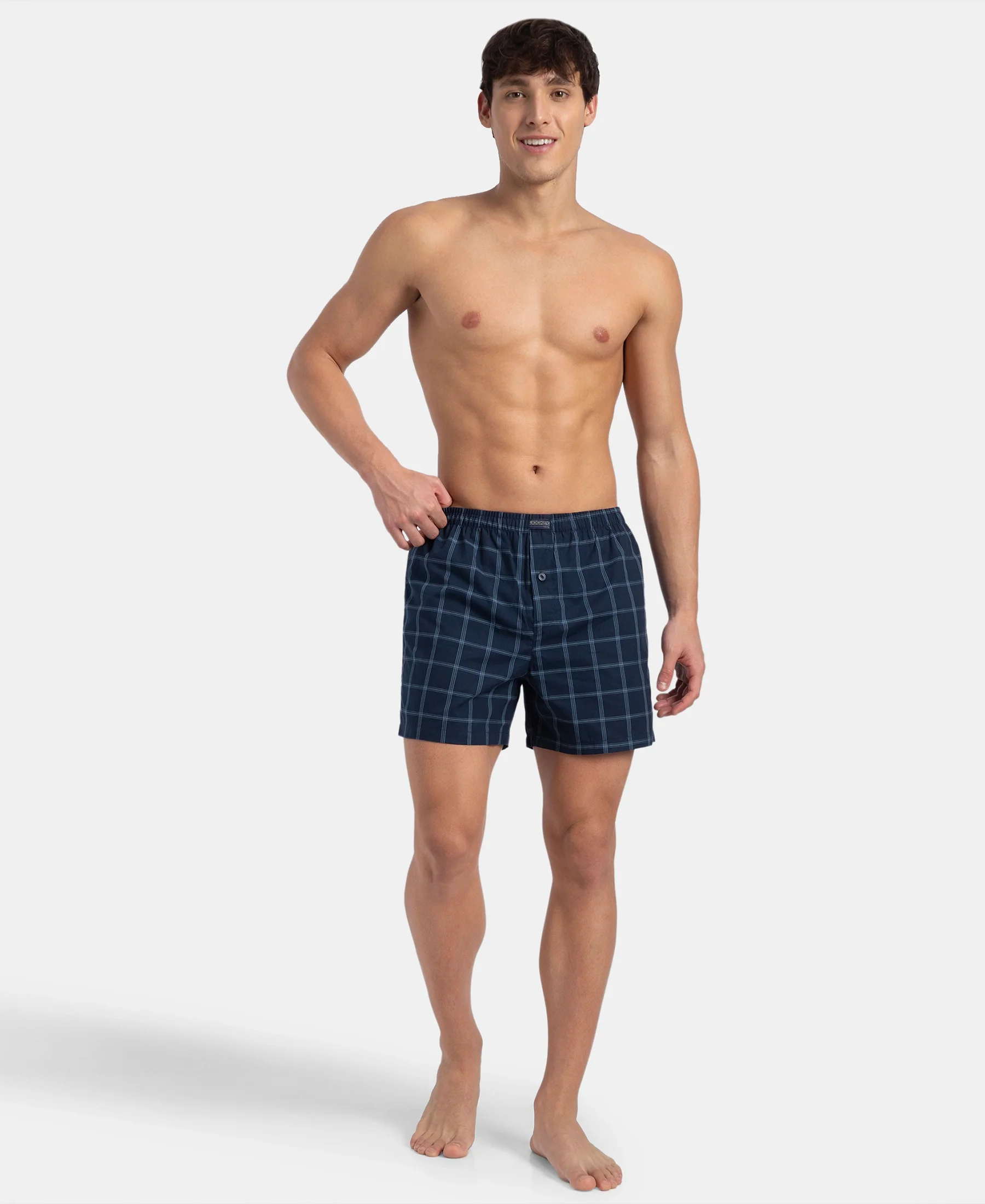 Super Combed Mercerized Cotton Woven Checkered Inner Boxers with Ultrasoft and Durable Inner Waistband - Navy & Pewter (Pack of 2) - Image 9