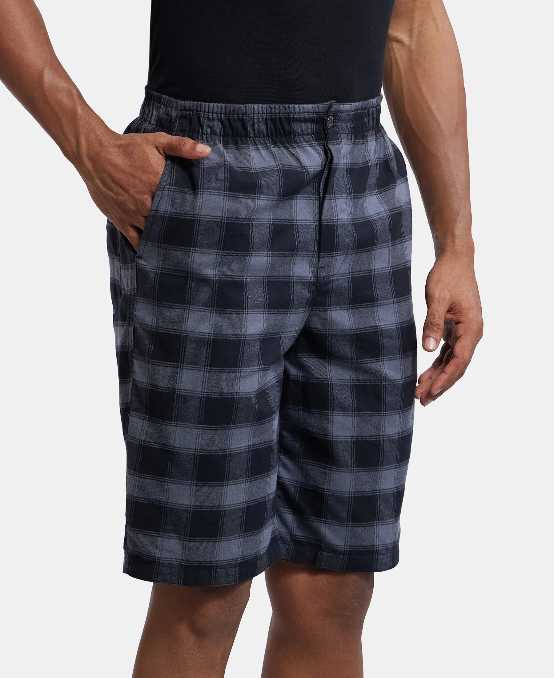 Super Combed Mercerized Cotton Woven Fabric Bermuda with Side Pockets - Charcoal & Black - Image 2