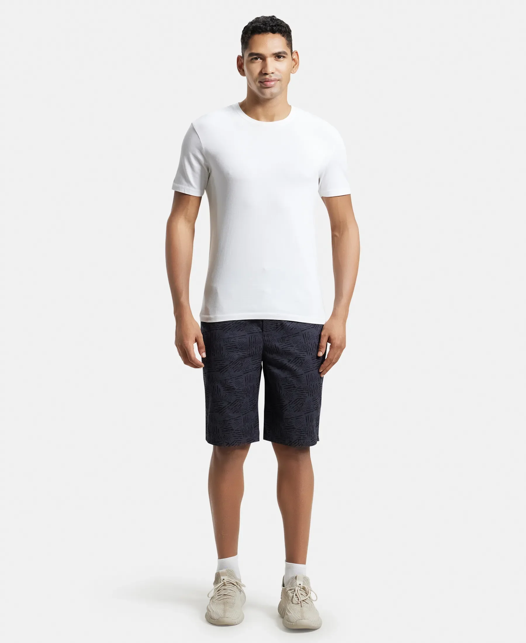 Super Combed Mercerized Cotton Woven Fabric Bermuda with Side Pockets - Graphite Printed - Image 4