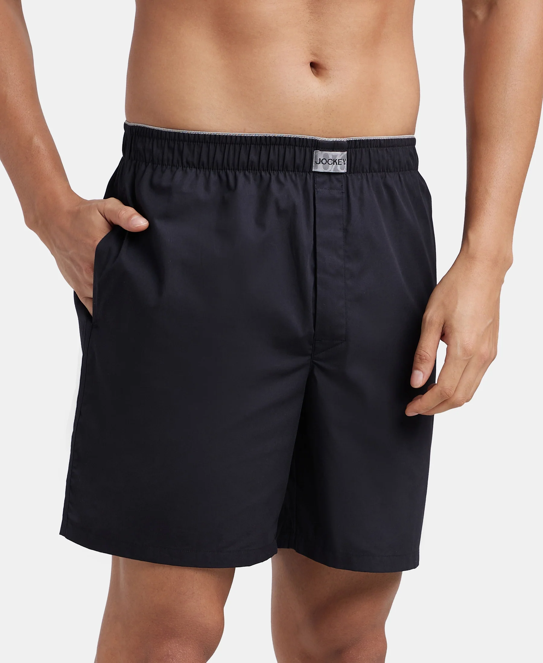 Super Combed Mercerized Cotton Woven Fabric Boxer Shorts - Black - Image 5