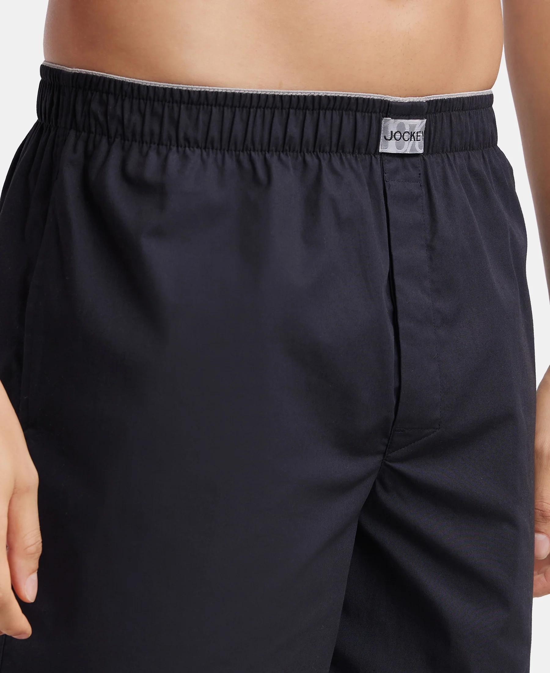 Super Combed Mercerized Cotton Woven Fabric Boxer Shorts - Black - Image 7