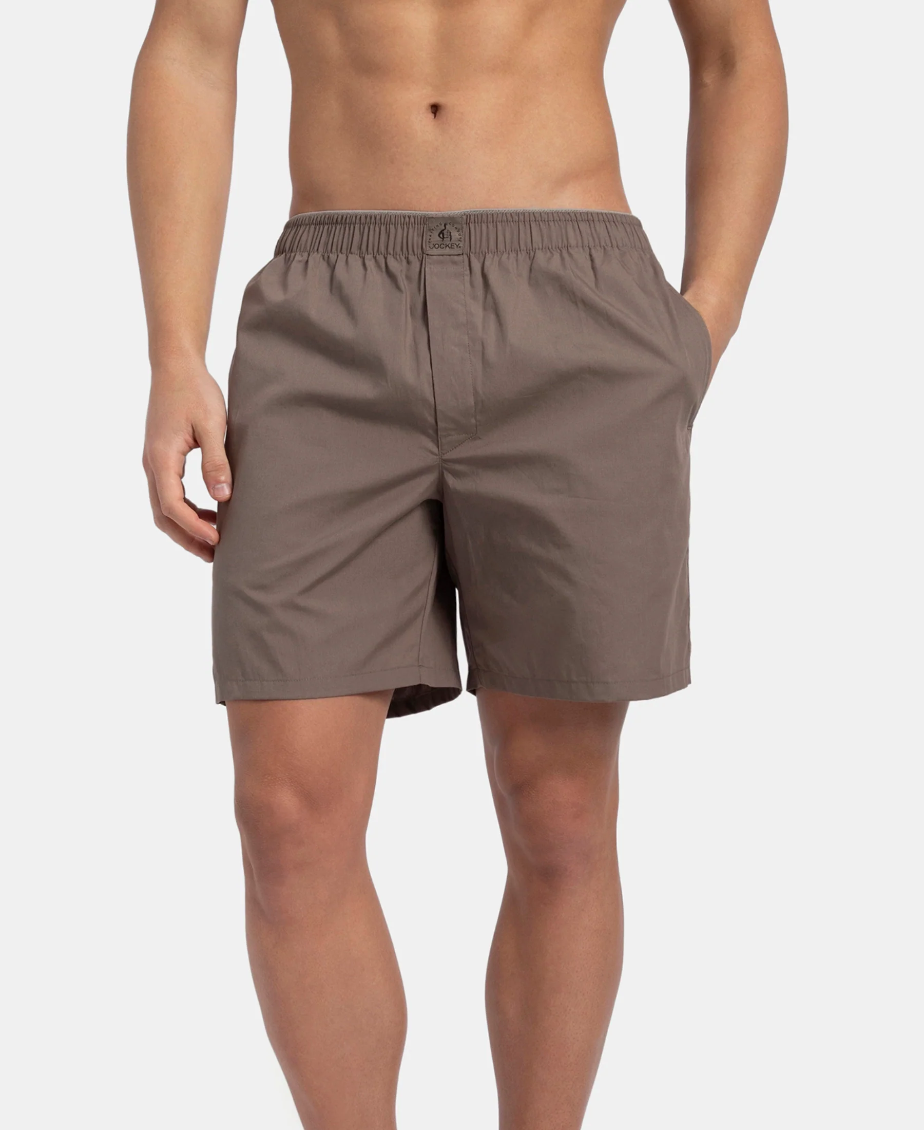 Super Combed Mercerized Cotton Woven Fabric Boxer Shorts - Dark Khaki - Image 5