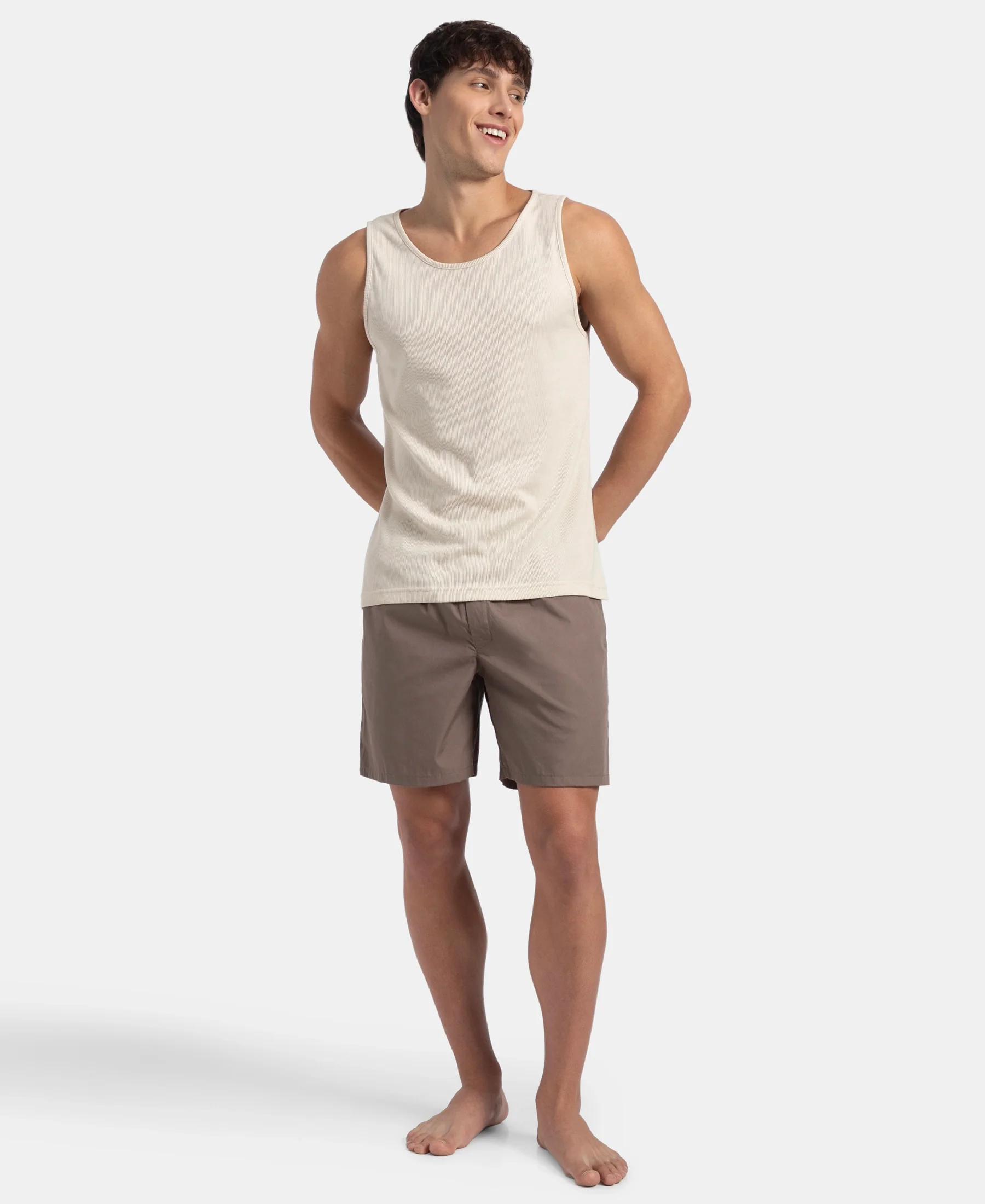 Super Combed Mercerized Cotton Woven Fabric Boxer Shorts - Dark Khaki - Image 6