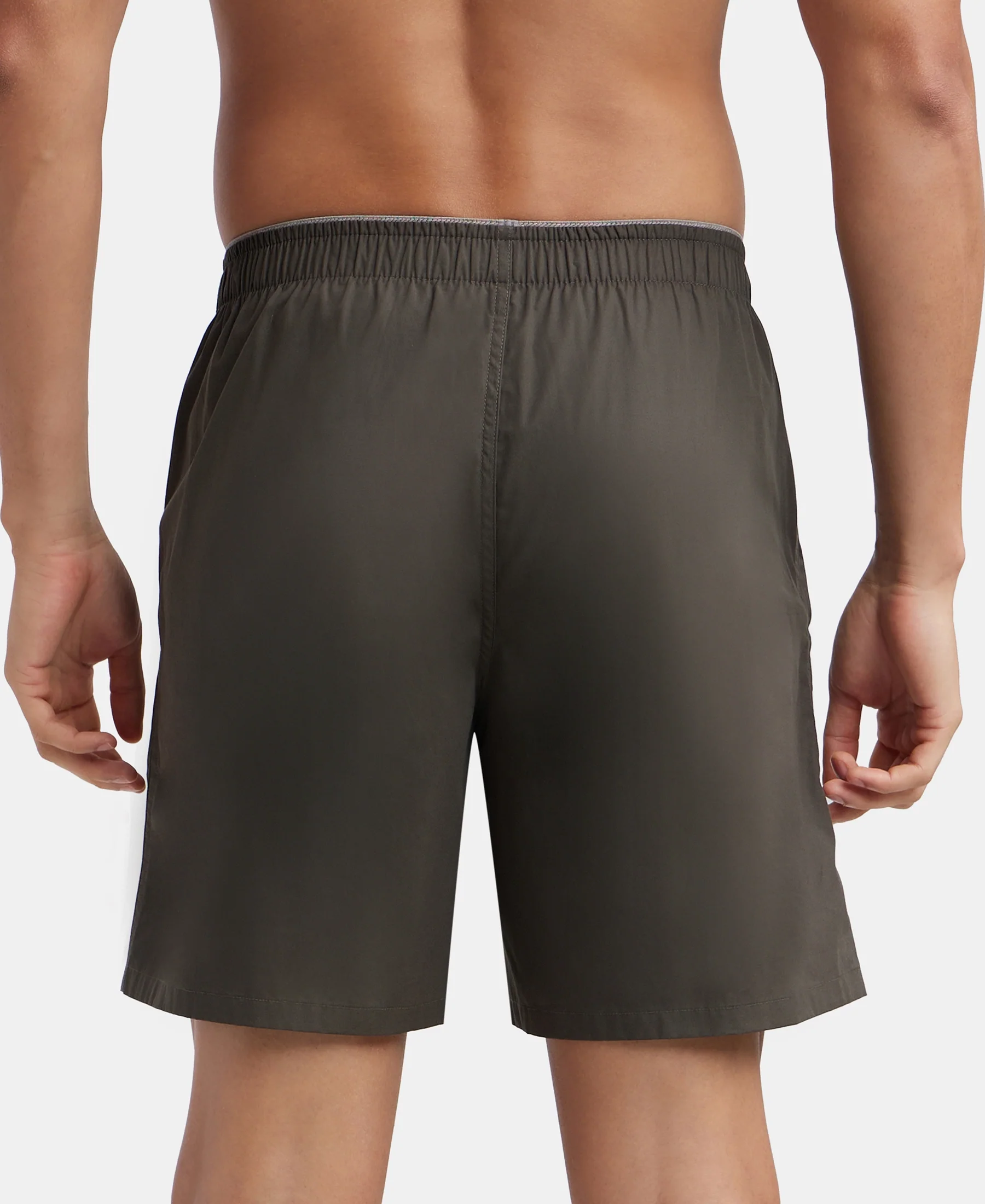 Super Combed Mercerized Cotton Woven Fabric Boxer Shorts - Deep Olive - Image 2