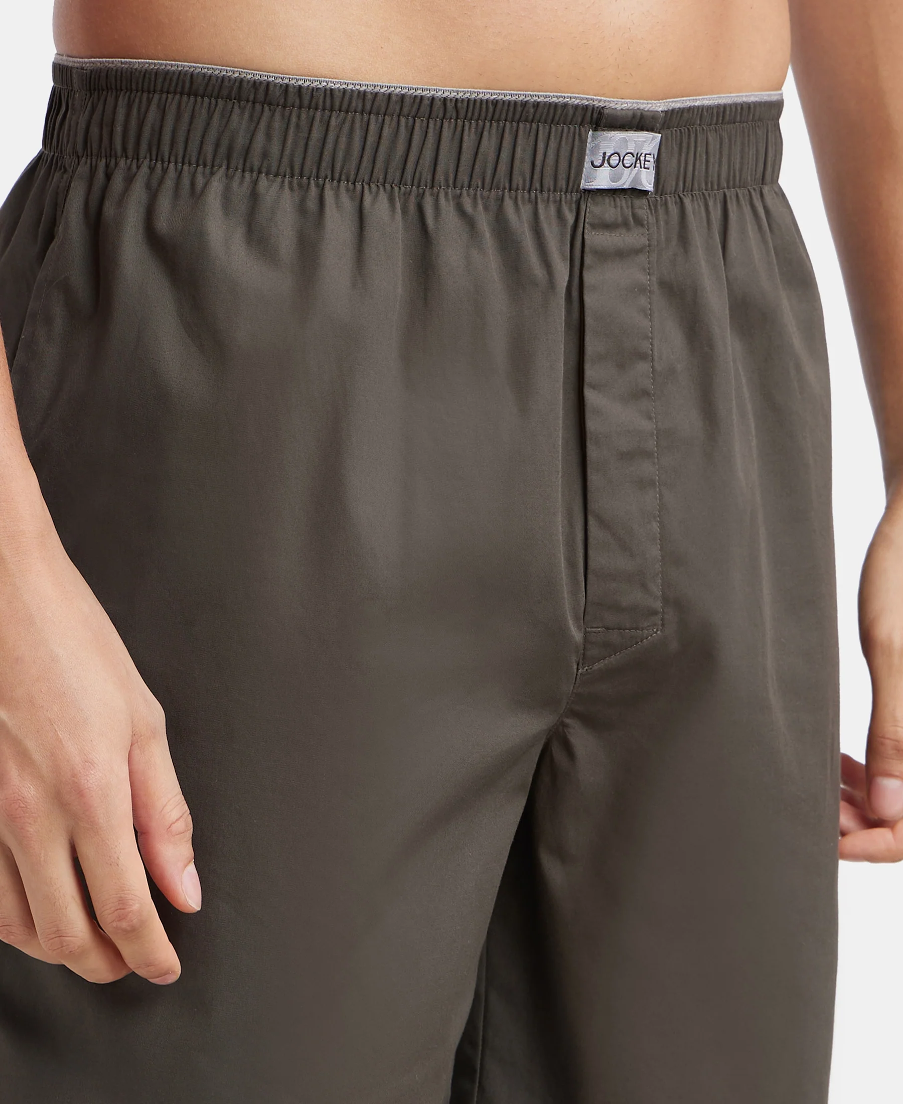 Super Combed Mercerized Cotton Woven Fabric Boxer Shorts - Deep Olive - Image 7