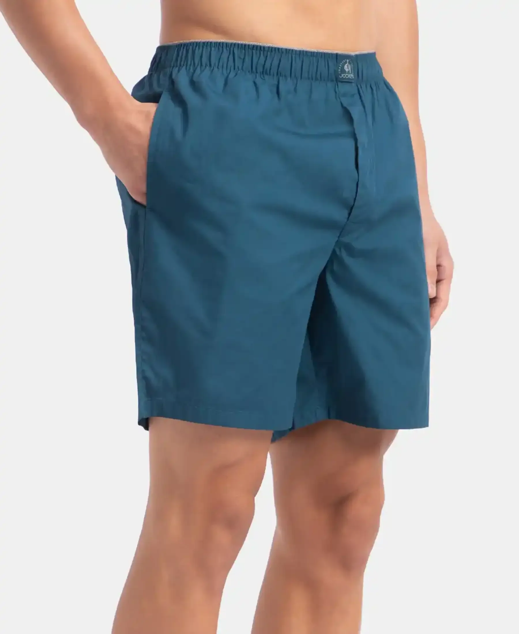 Super Combed Mercerized Cotton Woven Fabric Boxer Shorts - Seaport Teal - Image 2