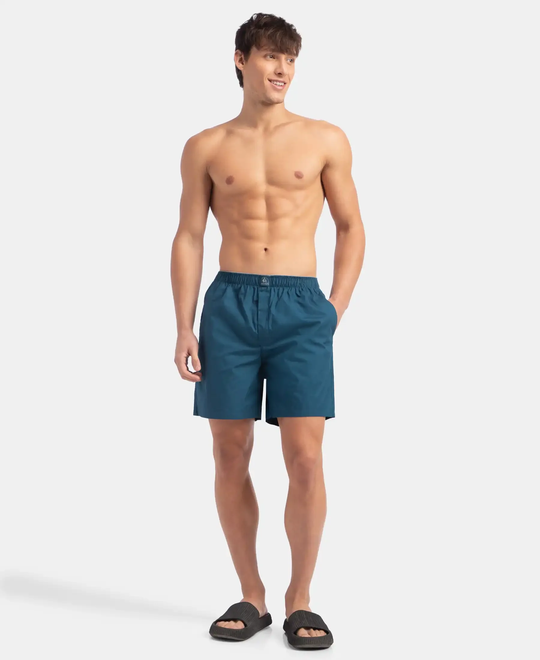 Super Combed Mercerized Cotton Woven Fabric Boxer Shorts - Seaport Teal - Image 4