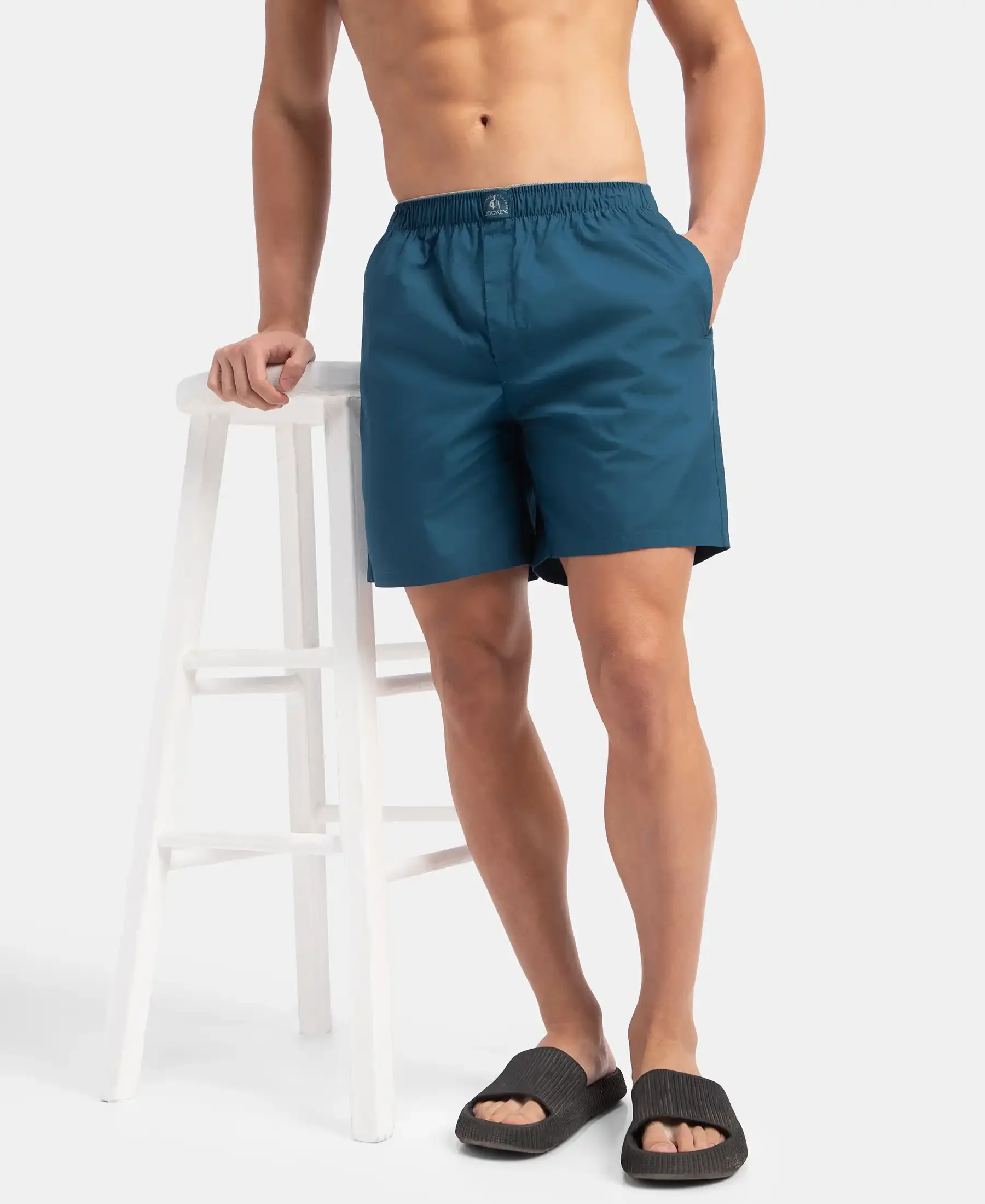 Super Combed Mercerized Cotton Woven Fabric Boxer Shorts - Seaport Teal - Image 5