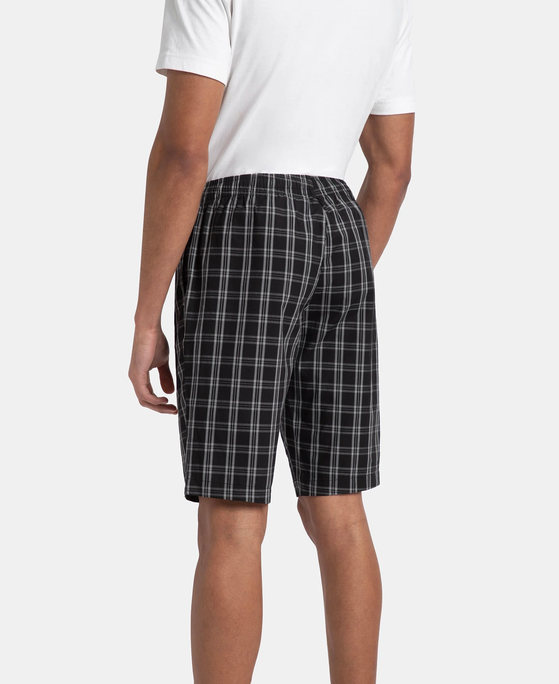 Super Combed Mercerized Cotton Woven Fabric Regular Fit Checkered Bermuda with Side Pockets - Black & White - Image 3