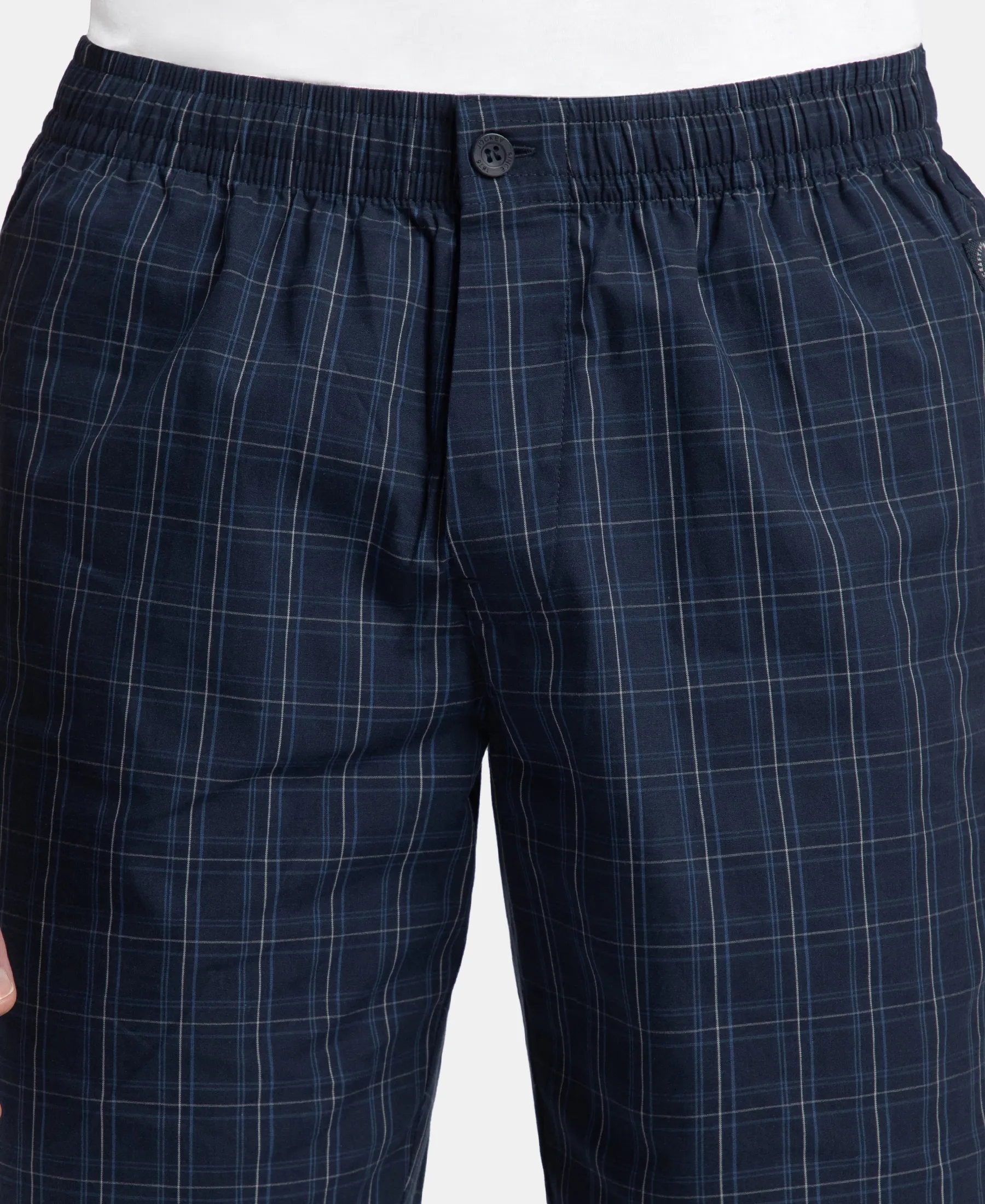 Super Combed Mercerized Cotton Woven Fabric Regular Fit Checkered Bermuda with Side Pockets - Navy & Grey - Image 6