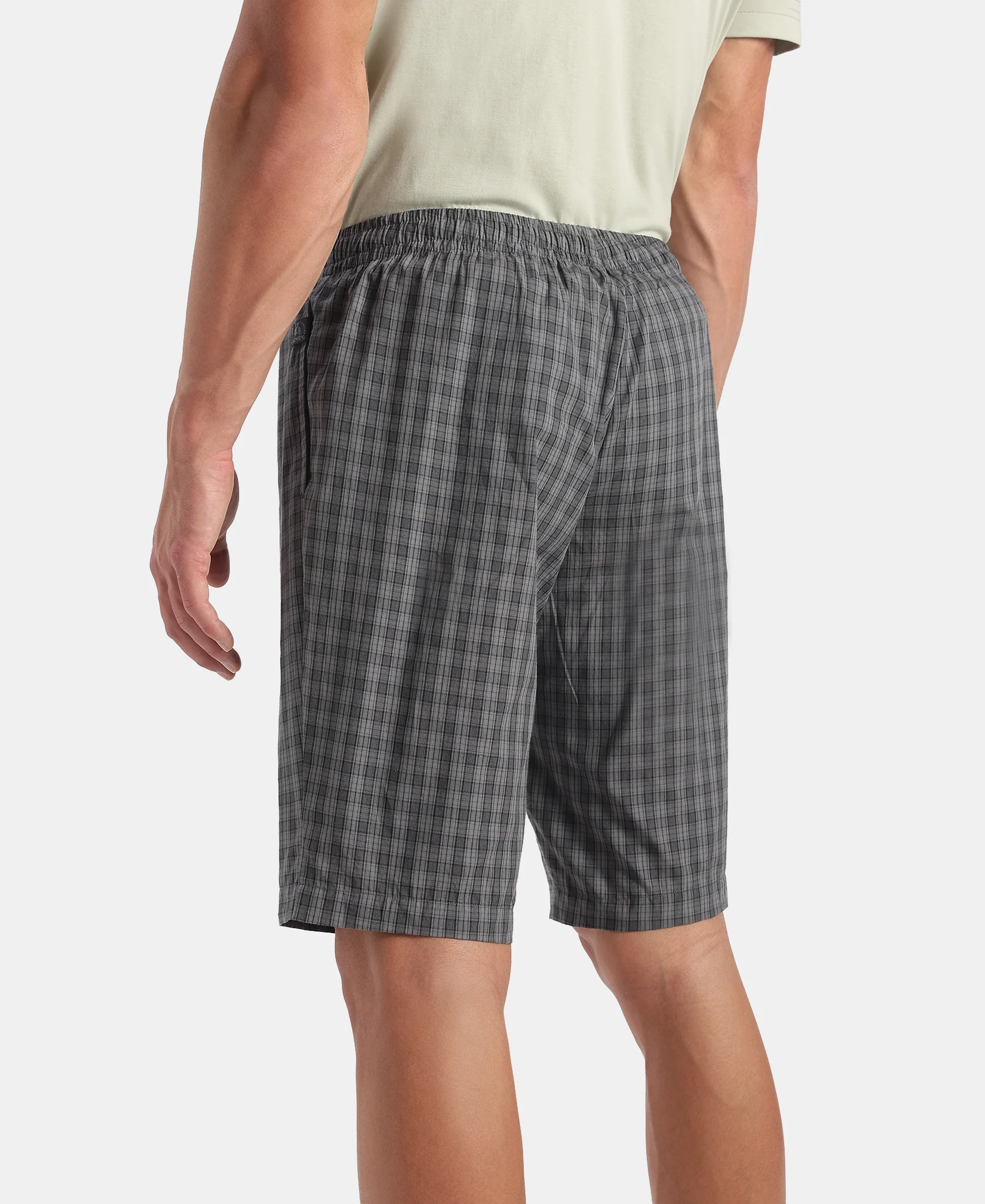 Super Combed Mercerized Cotton Woven Fabric Regular Fit Checkered Bermuda with Side Pockets - New Quiet Shade - Image 3