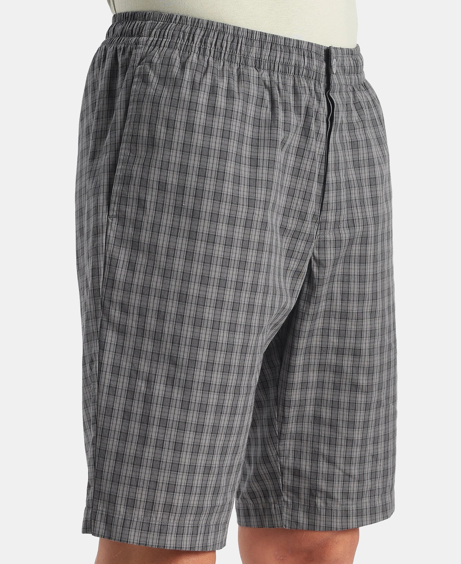 Super Combed Mercerized Cotton Woven Fabric Regular Fit Checkered Bermuda with Side Pockets - New Quiet Shade - Image 7