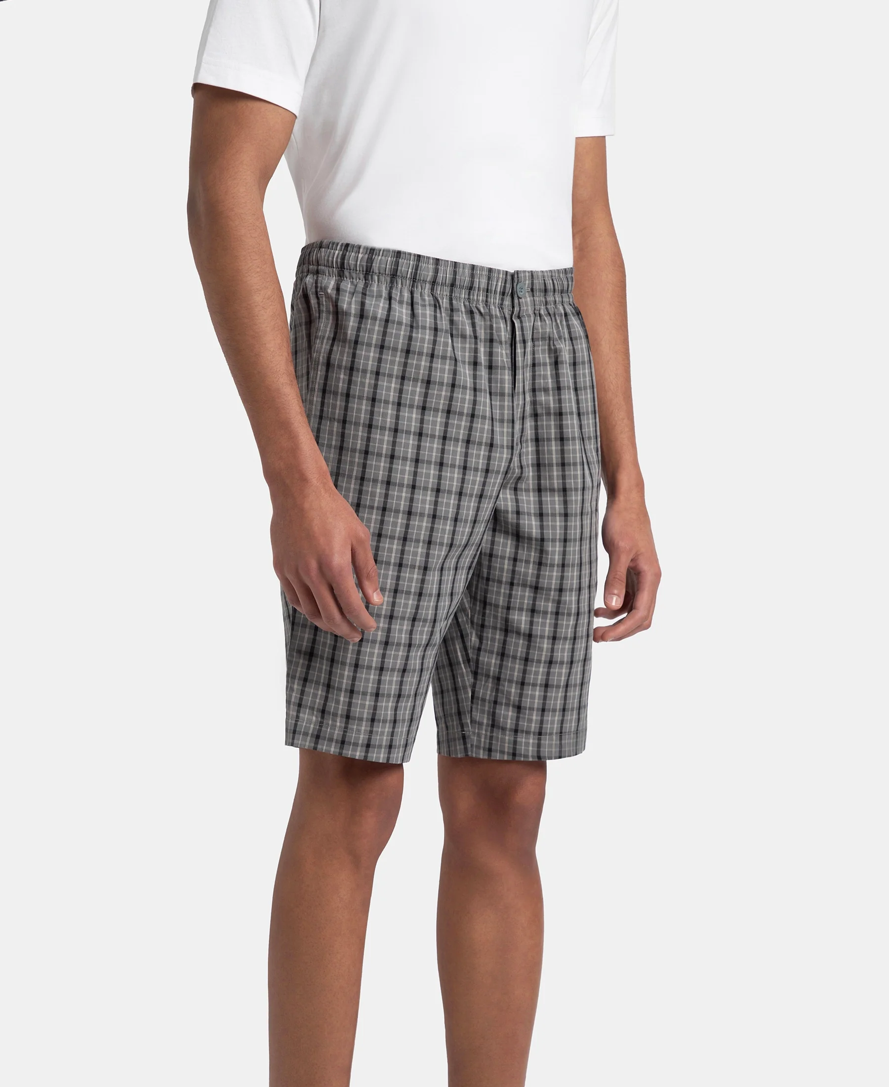 Super Combed Mercerized Cotton Woven Fabric Regular Fit Checkered Bermuda with Side Pockets - Quiet Shade & Black - Image 2