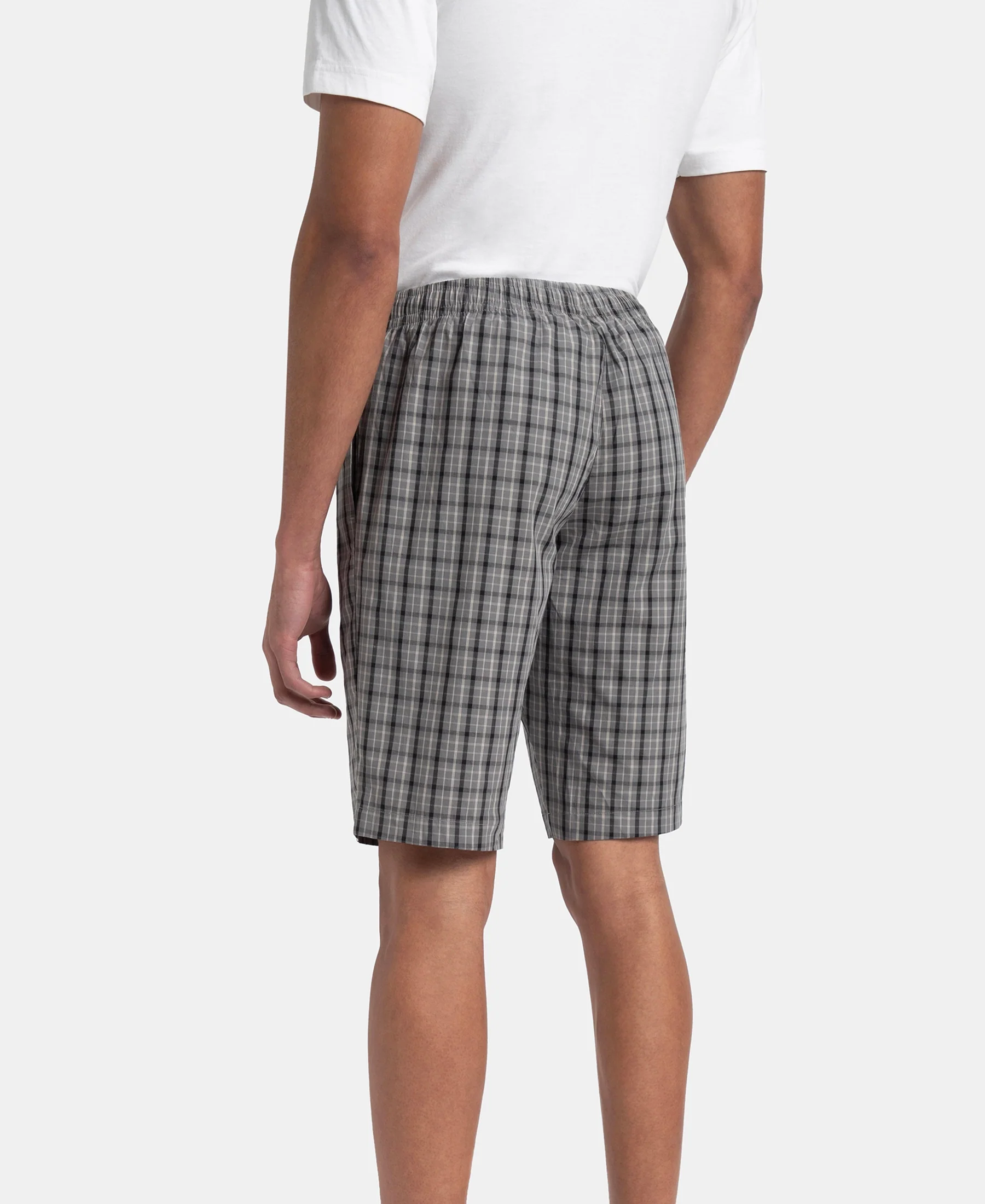 Super Combed Mercerized Cotton Woven Fabric Regular Fit Checkered Bermuda with Side Pockets - Quiet Shade & Black - Image 3