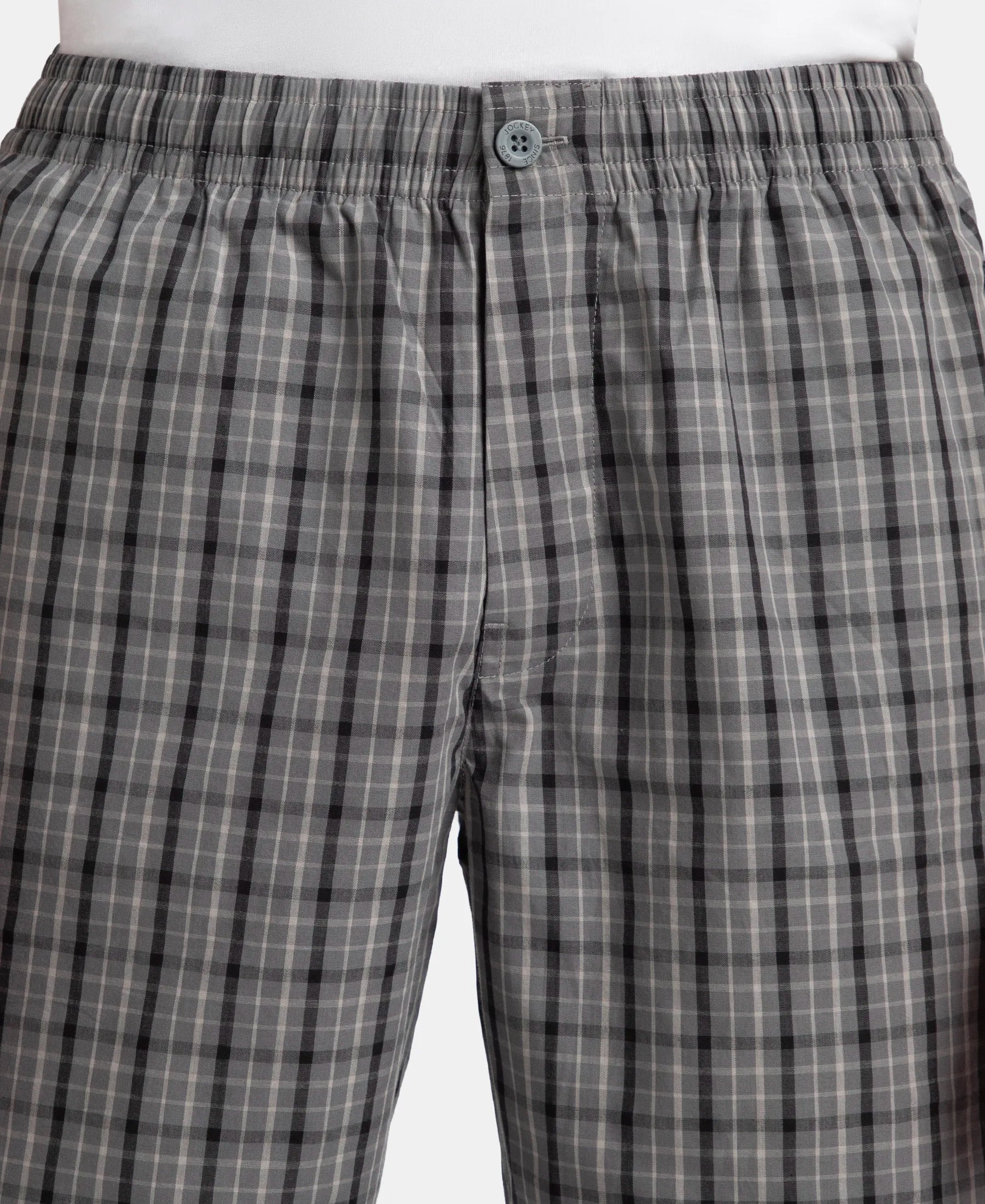 Super Combed Mercerized Cotton Woven Fabric Regular Fit Checkered Bermuda with Side Pockets - Quiet Shade & Black - Image 6