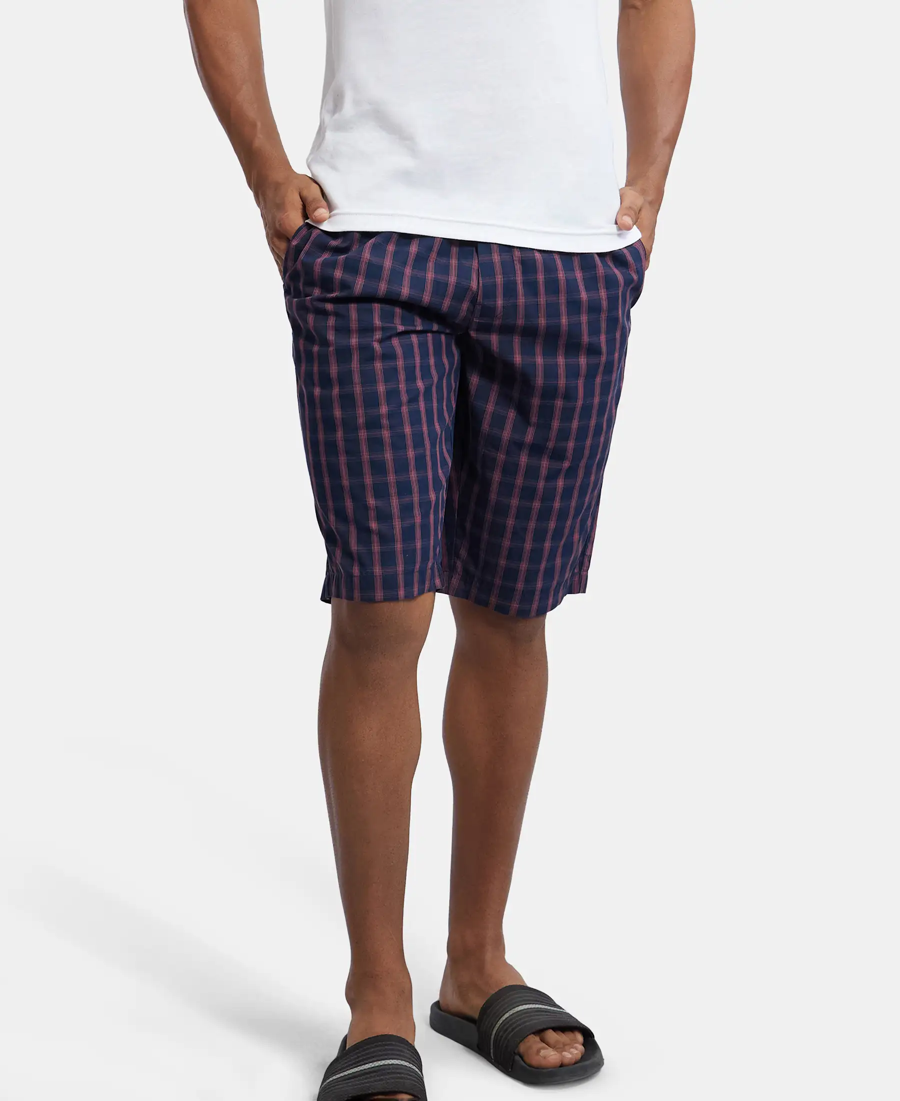 Super Combed Mercerized Cotton Woven Fabric Regular Fit Printed Bermuda with Side Pockets - Navy - Image 5
