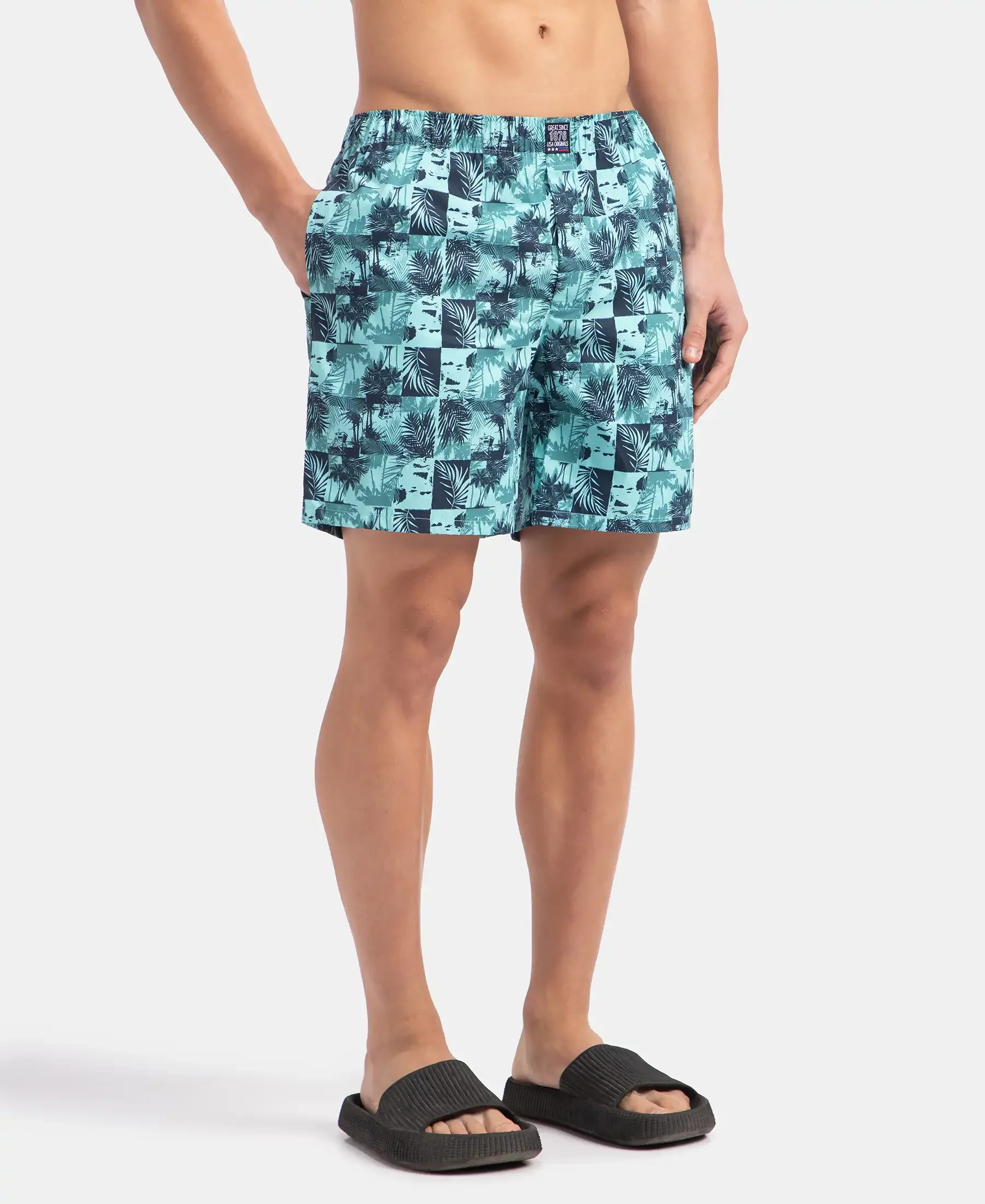 Super Combed Mercerized Cotton Woven Printed Boxer Shorts with Side Pockets - Leisure Time - Image 2