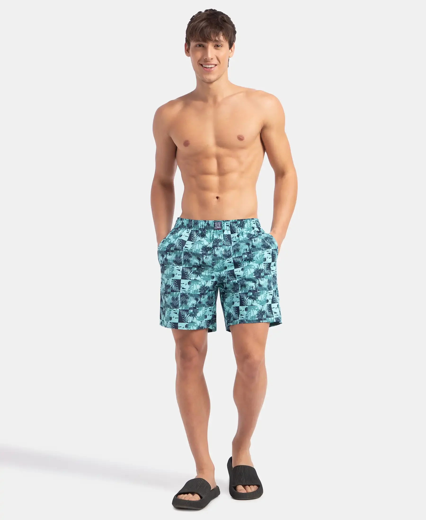 Super Combed Mercerized Cotton Woven Printed Boxer Shorts with Side Pockets - Leisure Time - Image 4
