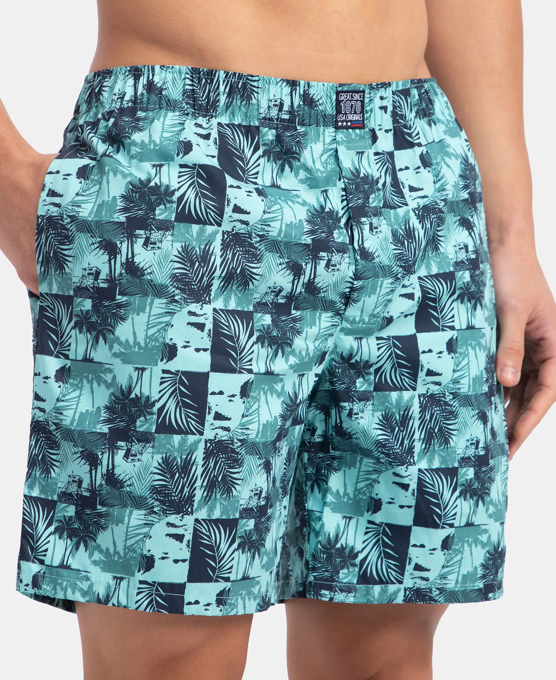 Super Combed Mercerized Cotton Woven Printed Boxer Shorts with Side Pockets - Leisure Time - Image 7