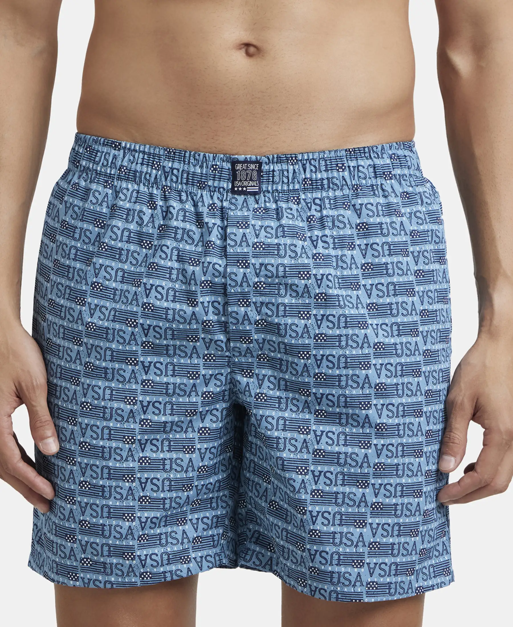 Super Combed Mercerized Cotton Woven Printed Boxer Shorts with Side Pockets - Navy & Blue Heaven (Pack of 2) - Image 3