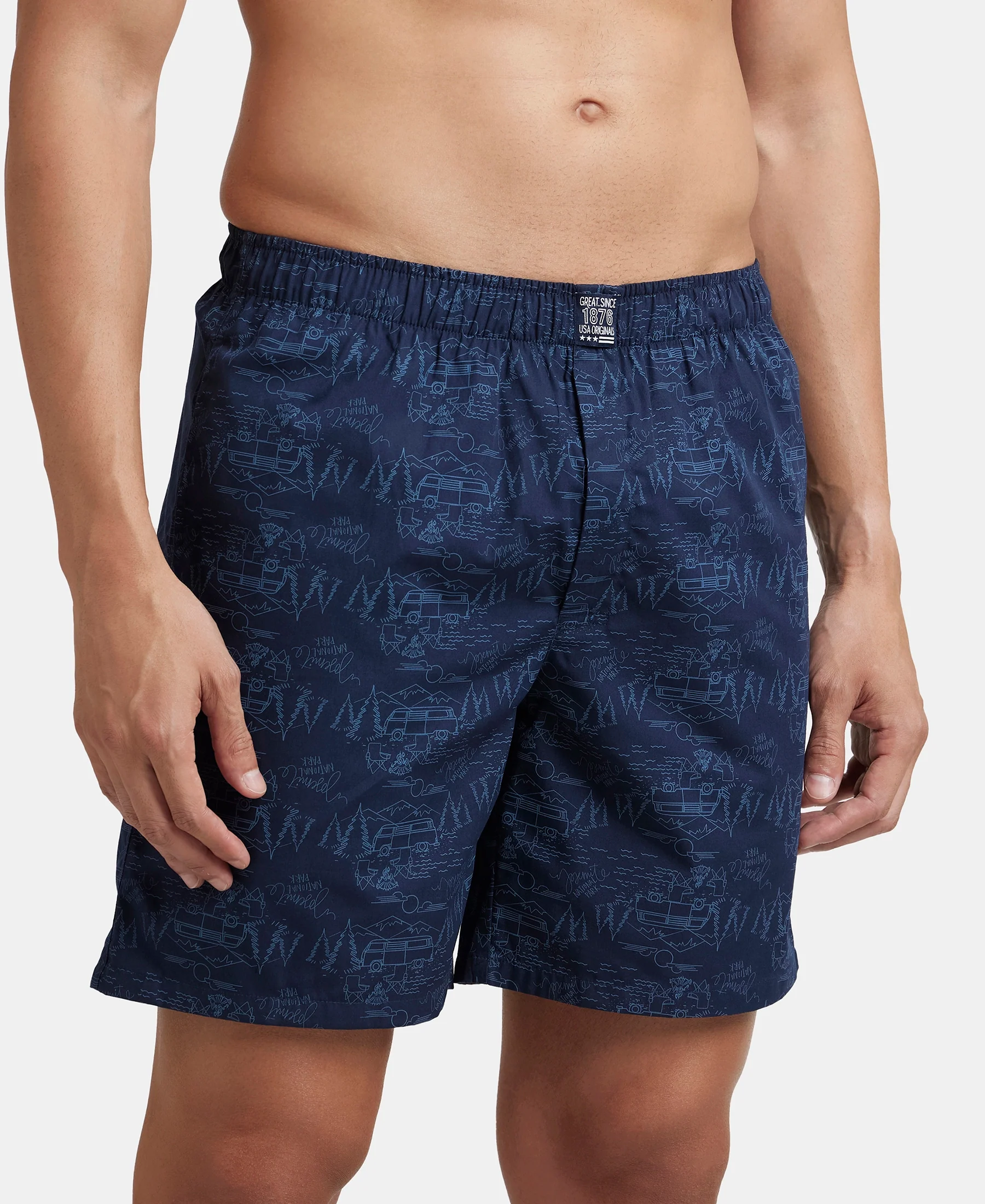 Super Combed Mercerized Cotton Woven Printed Boxer Shorts with Side Pockets - Navy & Blue Heaven (Pack of 2) - Image 4