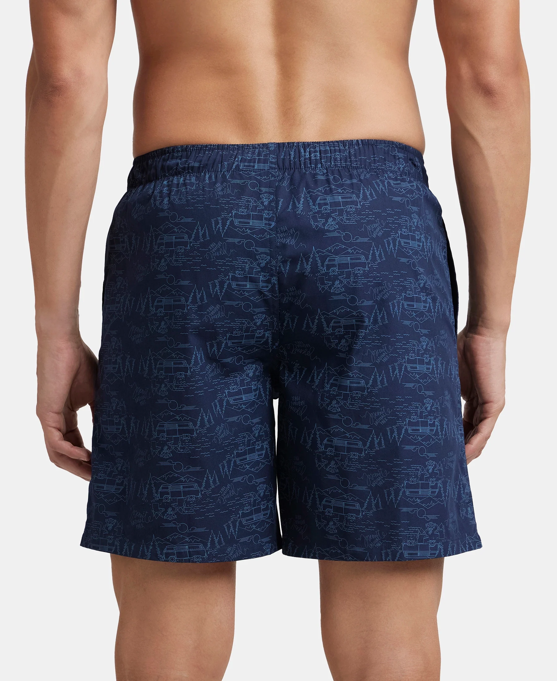 Super Combed Mercerized Cotton Woven Printed Boxer Shorts with Side Pockets - Navy & Blue Heaven (Pack of 2) - Image 7