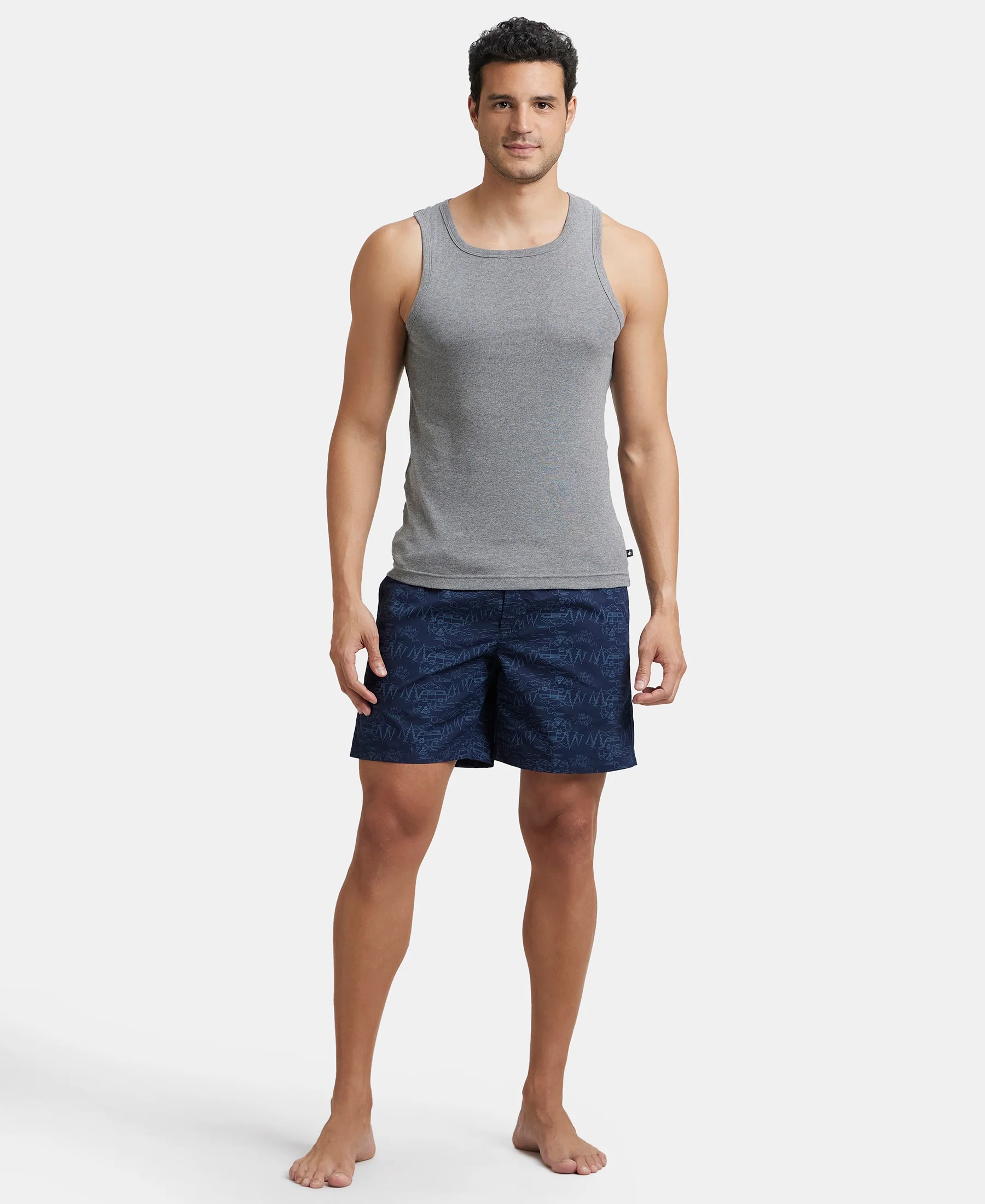 Super Combed Mercerized Cotton Woven Printed Boxer Shorts with Side Pockets - Navy & Blue Heaven (Pack of 2) - Image 9