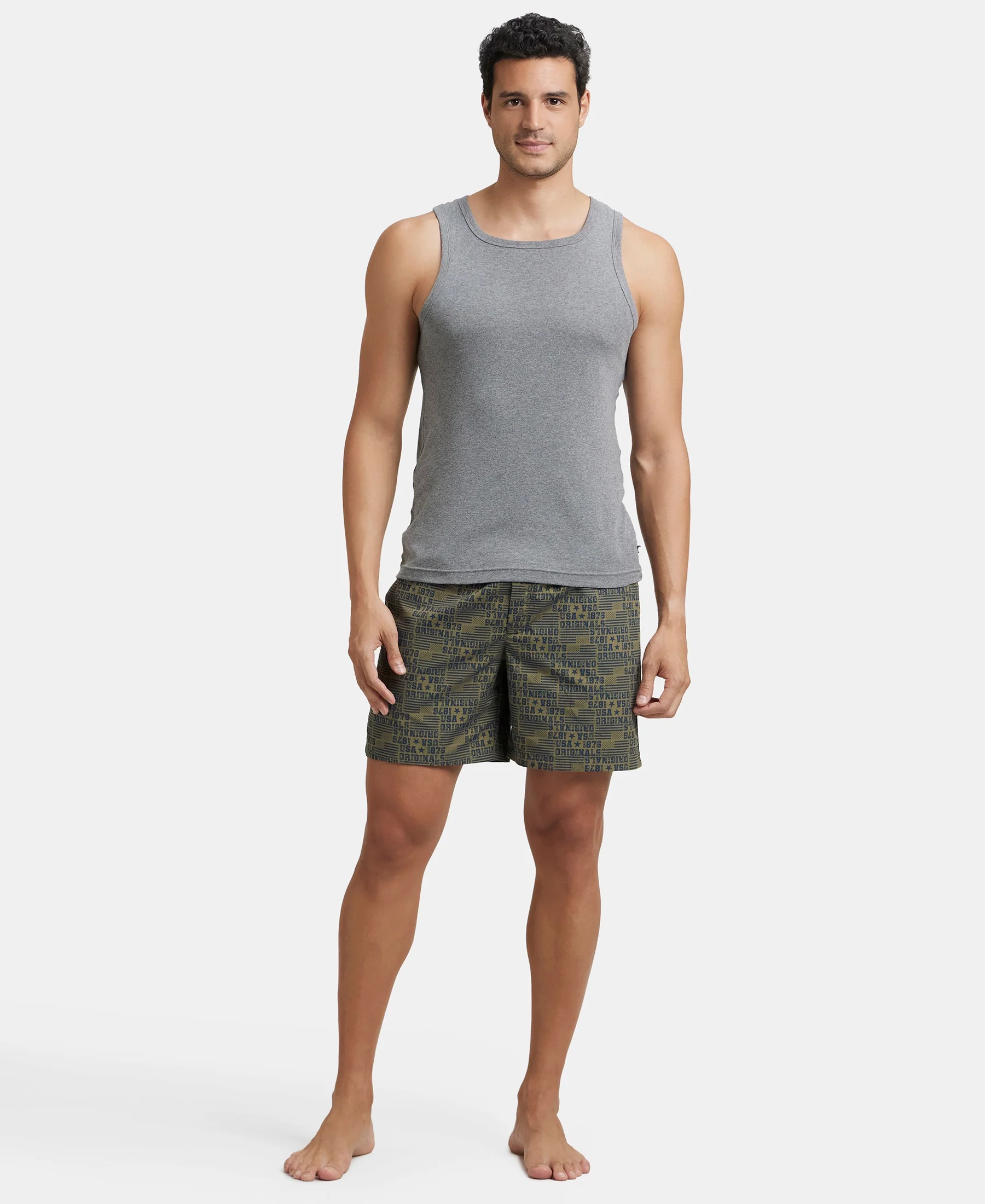 Super Combed Mercerized Cotton Woven Printed Boxer Shorts with Side Pockets - Navy & Burnt Olive (Pack of 2) - Image 9