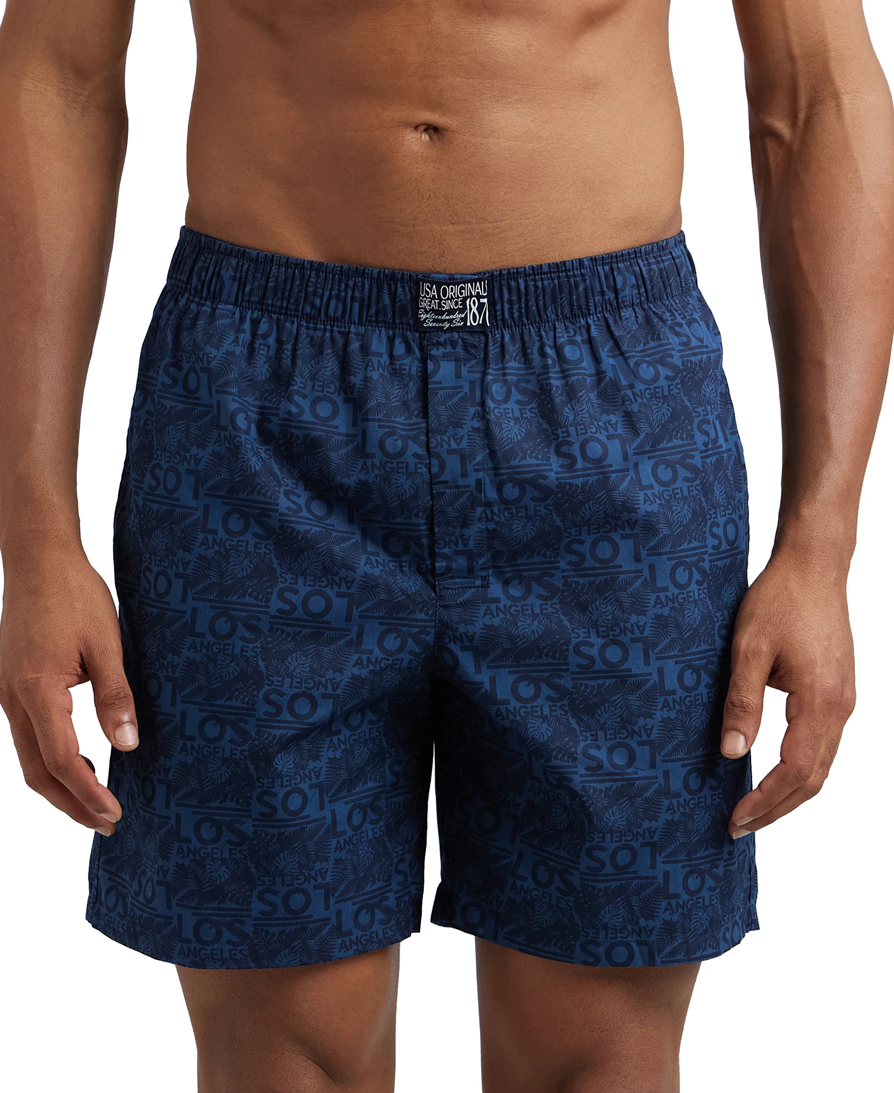 Super Combed Mercerized Cotton Woven Printed Boxer Shorts with Side Pockets - Navy Navy (Pack of 2) - Image 7