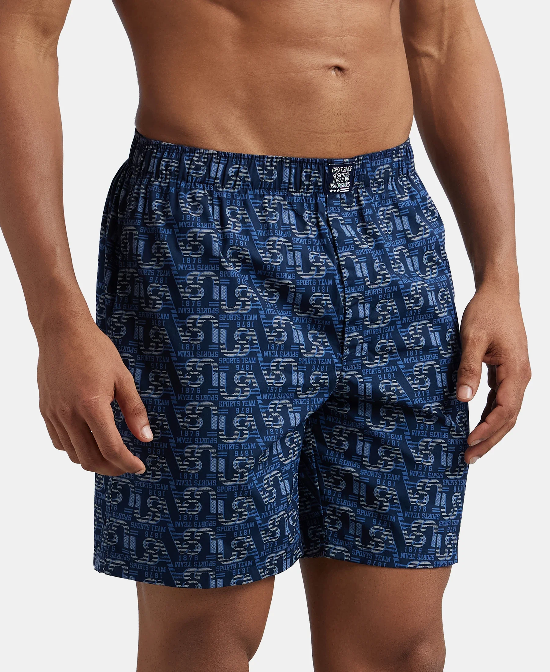 Super Combed Mercerized Cotton Woven Printed Boxer Shorts with Side Pockets - Navy & Nickel (Pack of 2) - Image 11