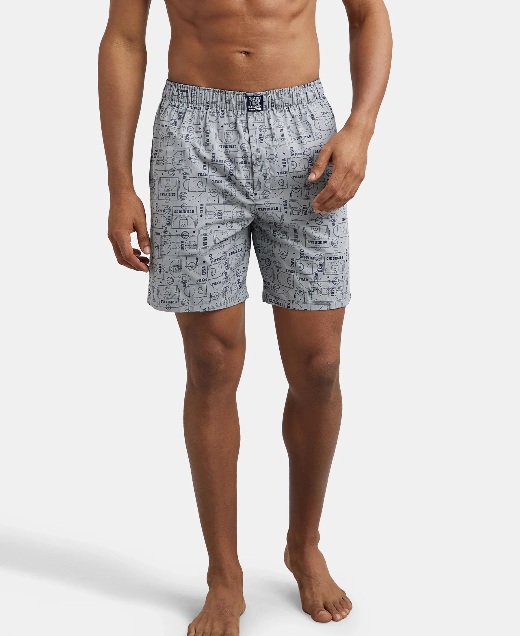 Super Combed Mercerized Cotton Woven Printed Boxer Shorts with Side Pockets - Navy & Nickel (Pack of 2) - Image 8