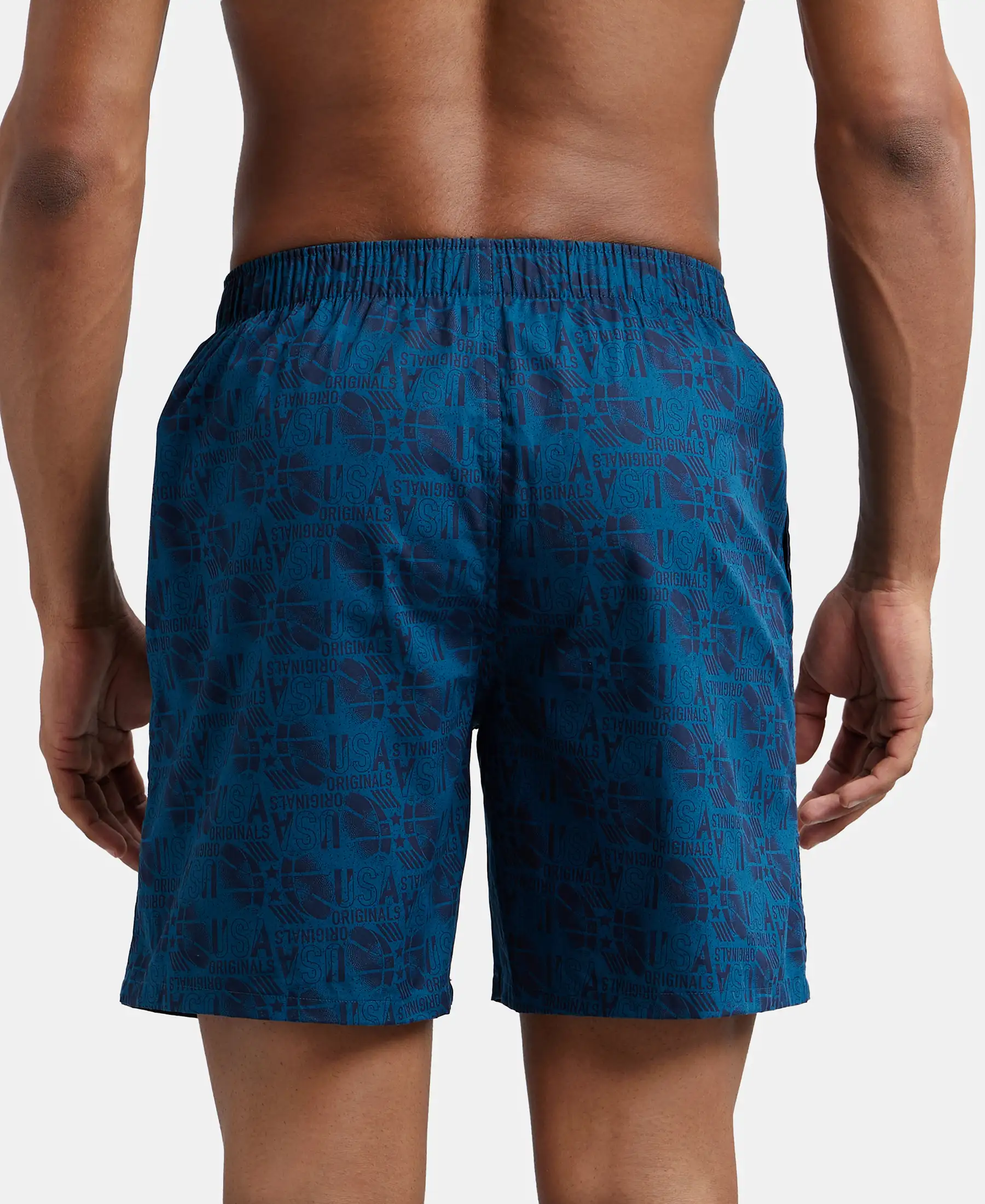 Super Combed Mercerized Cotton Woven Printed Boxer Shorts with Side Pockets - Nickel & Seaport Teal (Pack of 2) - Image 3