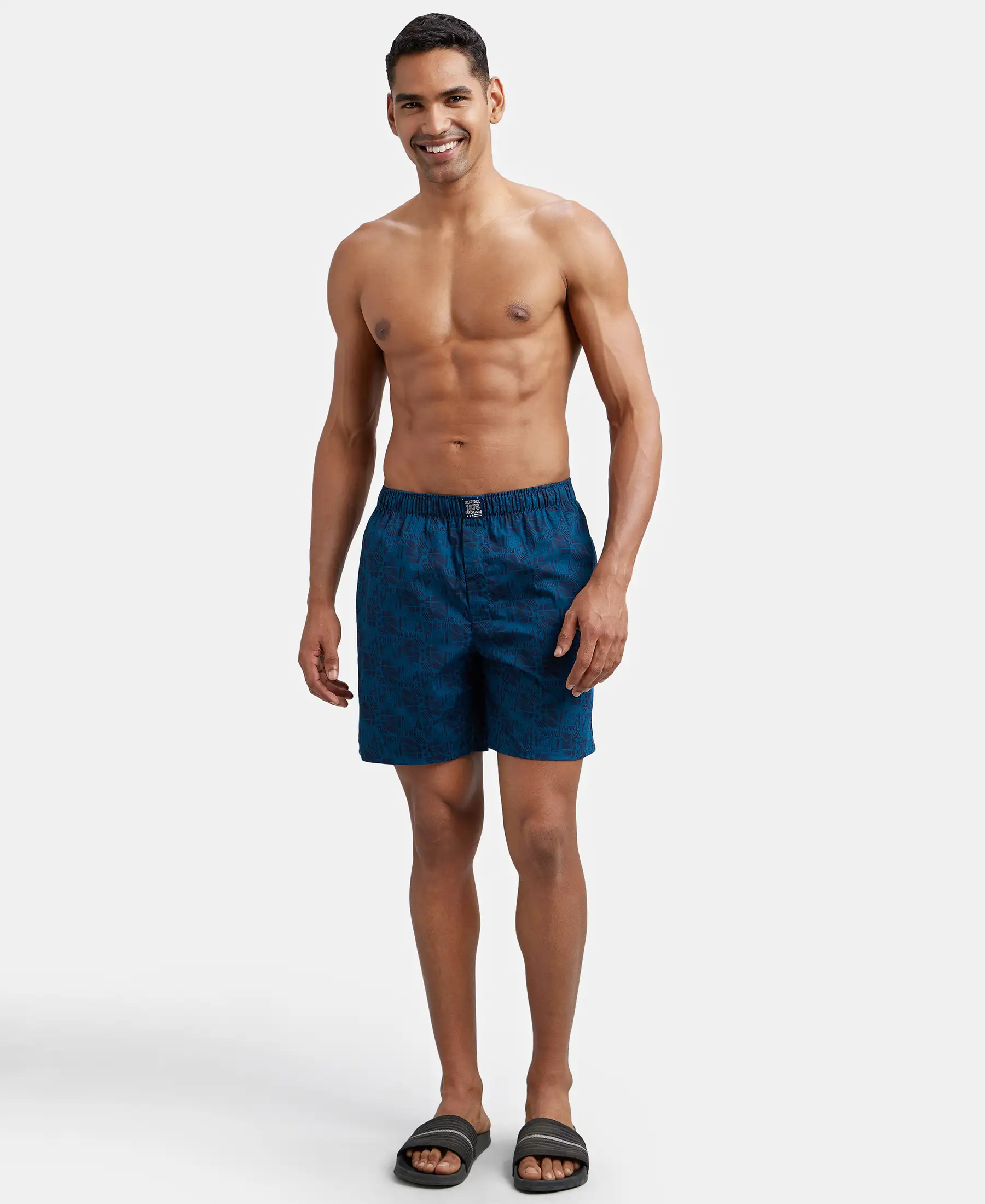 Super Combed Mercerized Cotton Woven Printed Boxer Shorts with Side Pockets - Nickel & Seaport Teal (Pack of 2) - Image 4