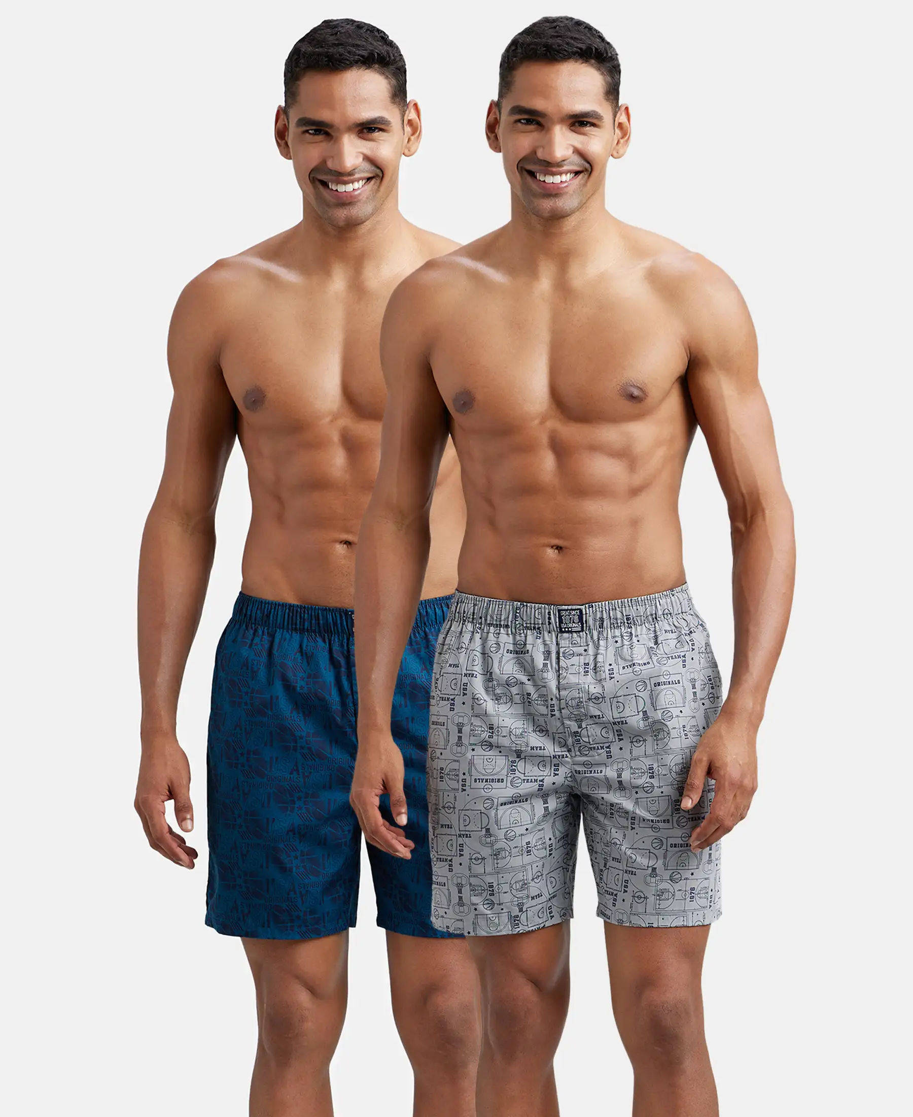 Super Combed Mercerized Cotton Woven Printed Boxer Shorts with Side Pockets - Nickel & Seaport Teal (Pack of 2) - Image 5