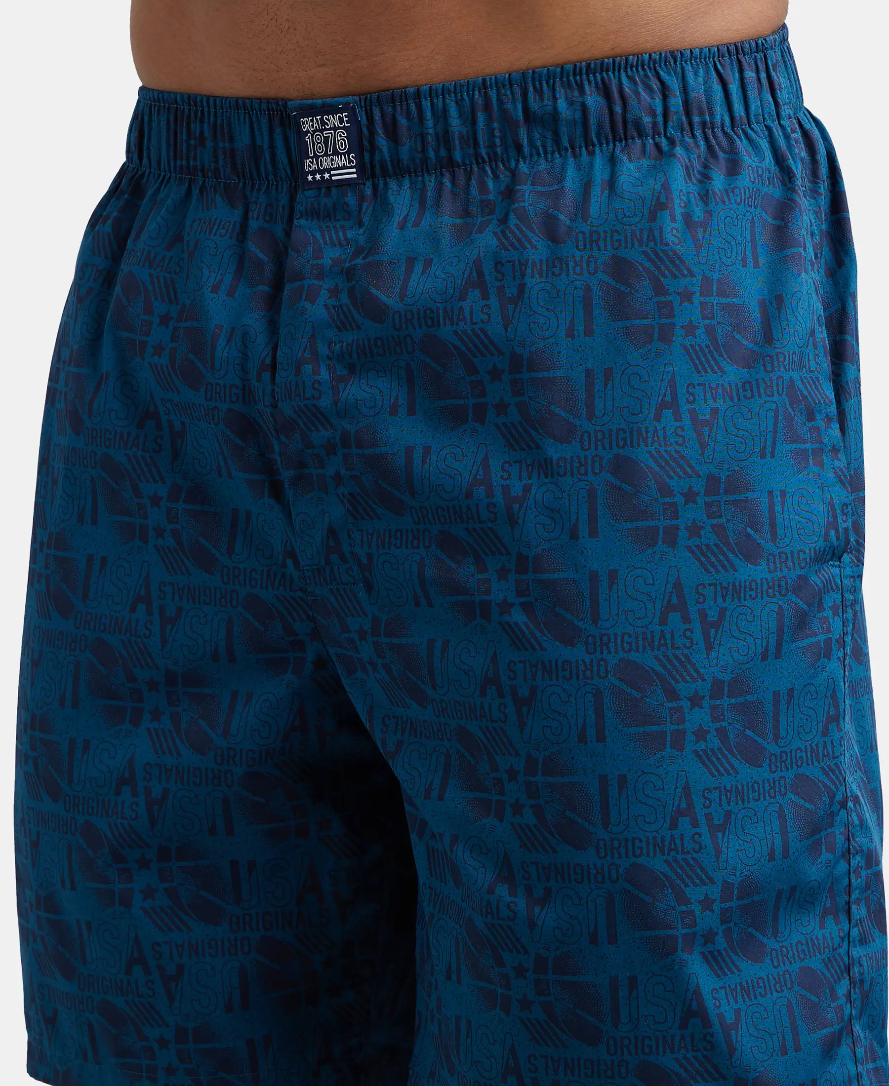 Super Combed Mercerized Cotton Woven Printed Boxer Shorts with Side Pockets - Nickel & Seaport Teal (Pack of 2) - Image 6